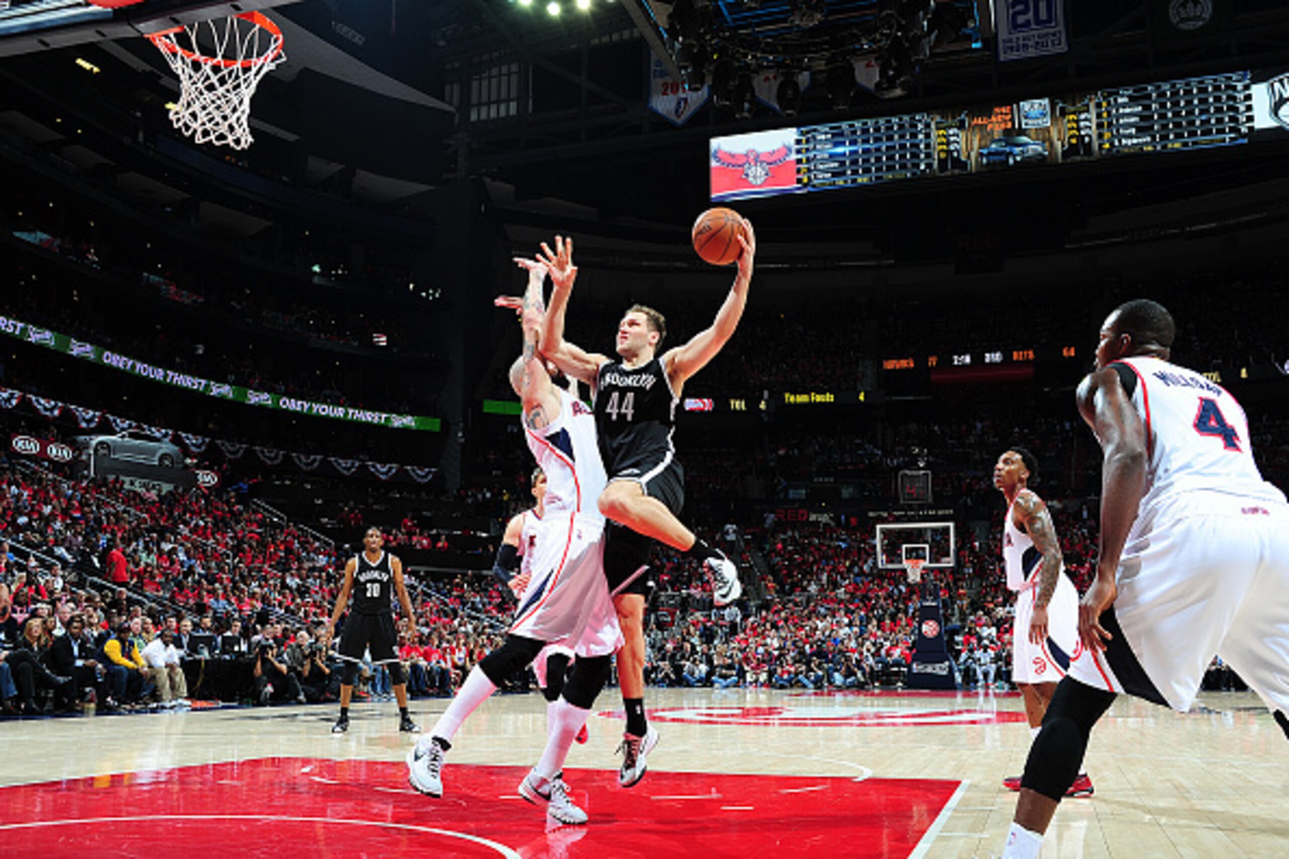 ATLANTA, GA - APRIL 29: Bojan Bogdanovic #44 of the Brooklyn Nets shoots the ball against the Atlanta Hawks in Game Five of the Eastern Conference Quarterfinals during the 2015 NBA Playoffs on April 29, 2015 at Philips Arena in Atlanta, Georgia. NOTE TO ATLANTA, GA - APRIL 29: Bojan Bogdanovic #44 of the Brooklyn Nets shoots the ball against the Atlanta Hawks in Game Five of the Eastern Conference Quarterfinals during the 2015 NBA Playoffs on April 29, 2015 at Philips Arena in Atlanta, Georgia. NOTE TO