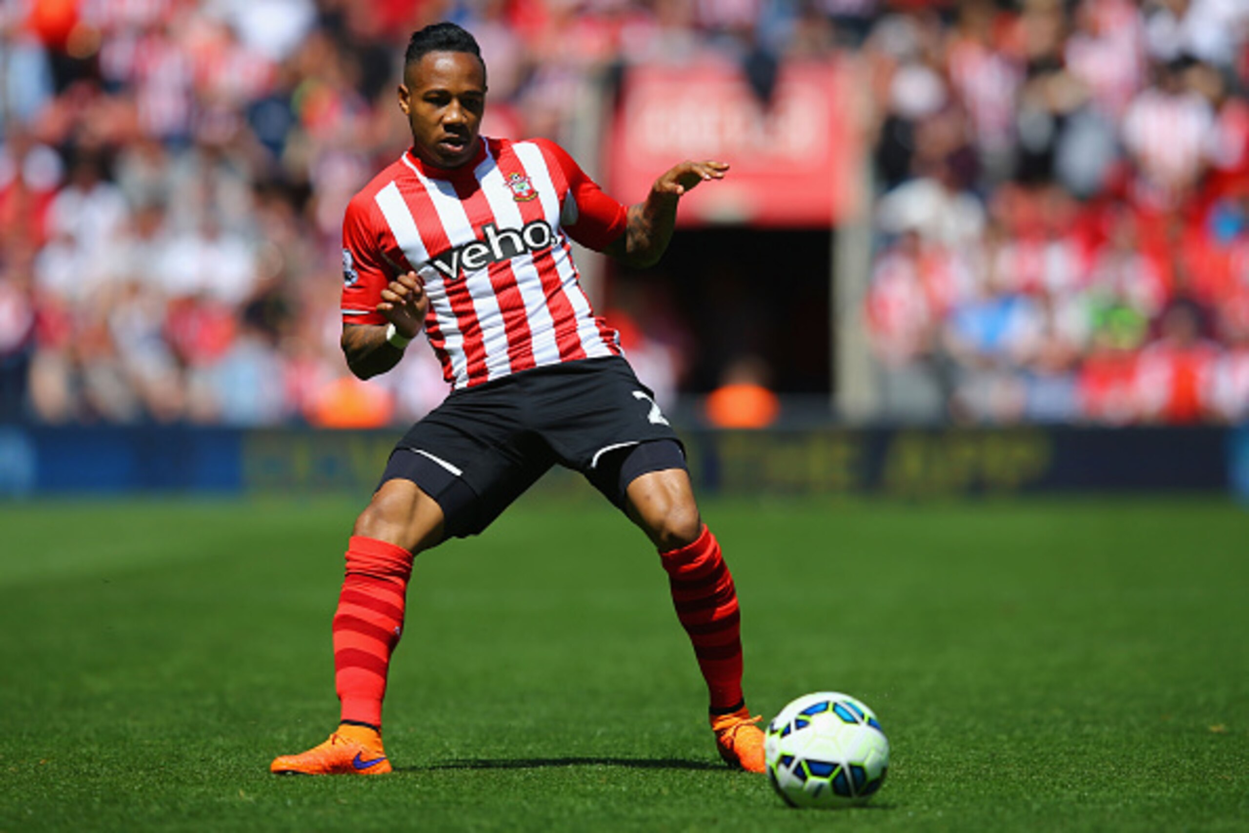 SOUTHAMPTON, ENGLAND - MAY 16:  Nathaniel Clyne of Southampton on the ball during the Barclays Premier League match between Southampton and Aston Villa at St Mary's Stadium on May 16, 2015 in Southampton, England.  (Photo by Richard Heathcote/Getty Images
