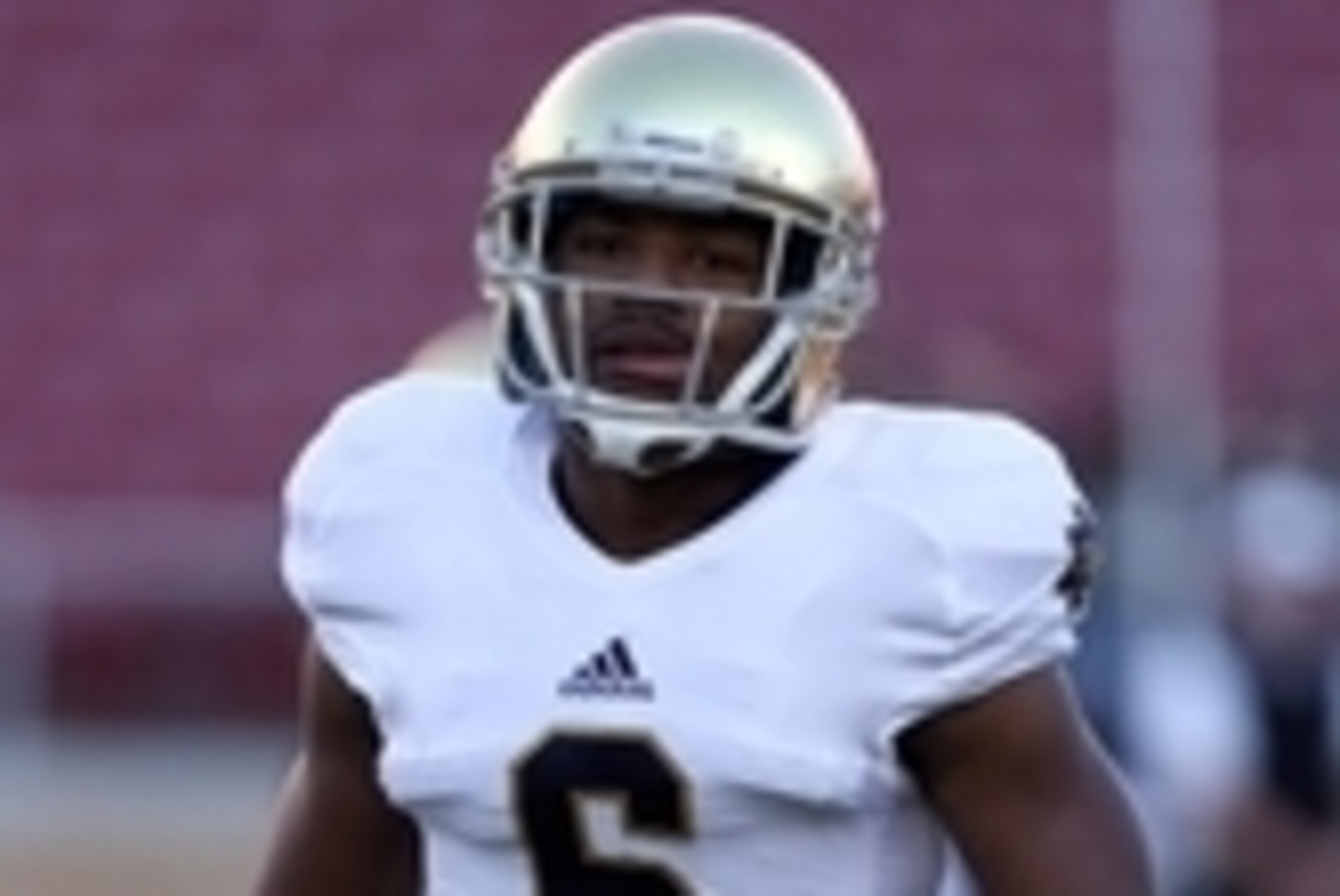 Nov 30, 2013; Stanford, CA, USA; Notre Dame Fighting Irish cornerback KeiVarae Russell (6) warms up before the game against the Stanford Cardinal at Stanford Stadium. Mandatory Credit: Kelley L Cox-USA TODAY Sports