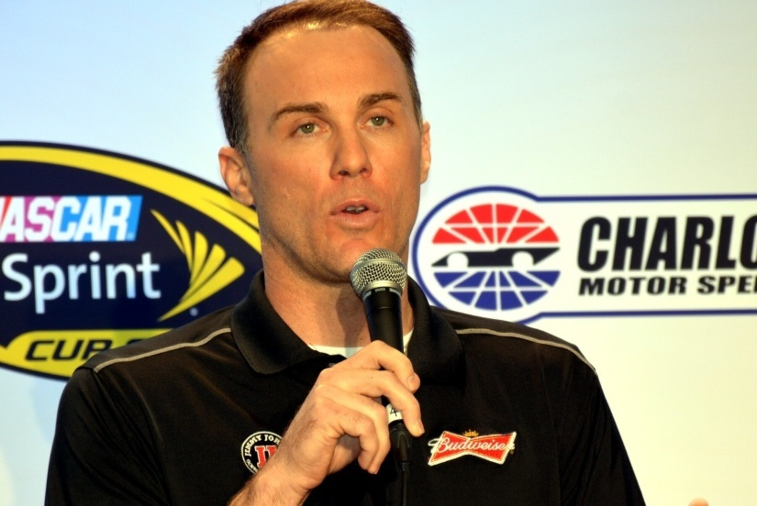 Kevin Harvick makes a point in Charlotte.