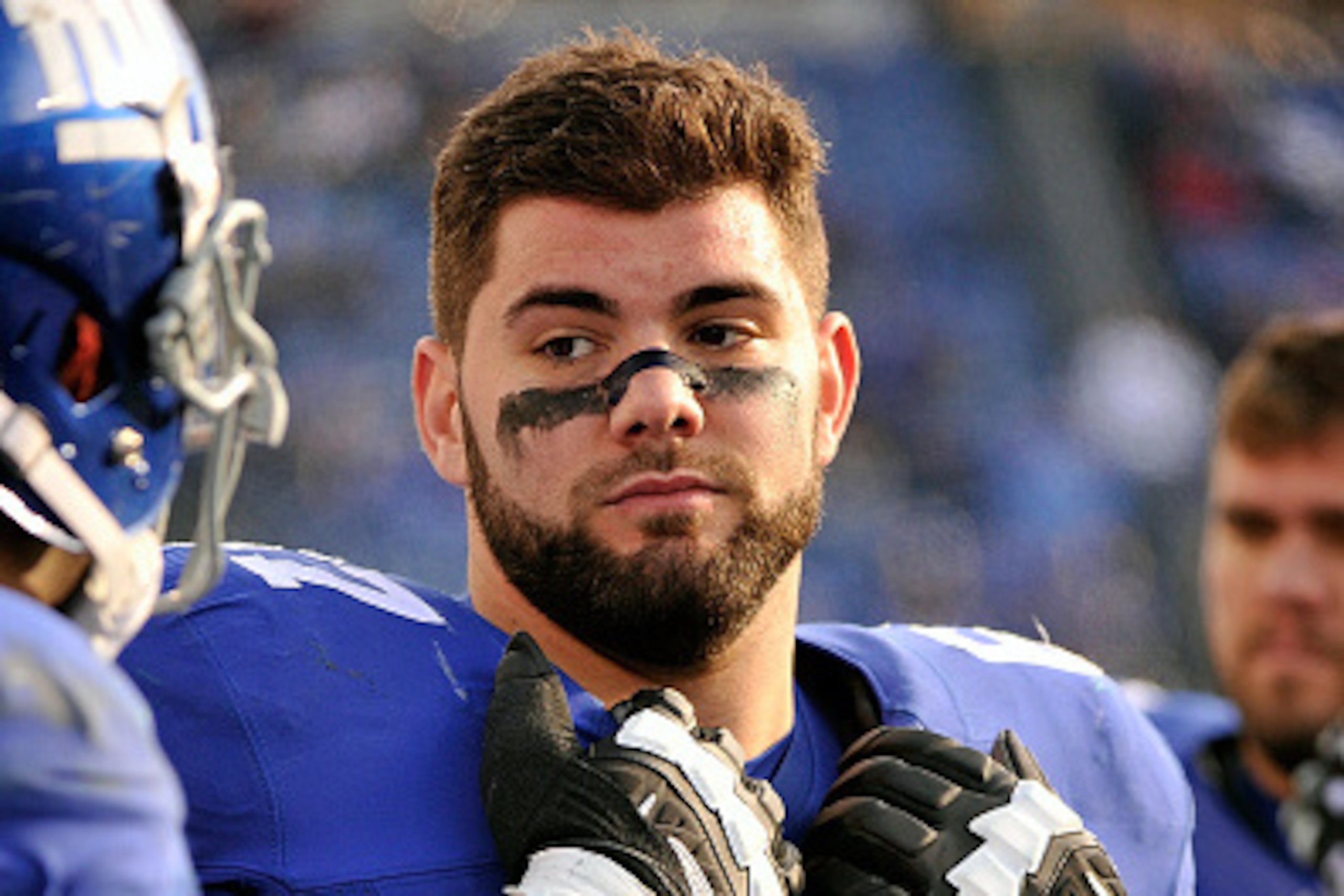 NASHVILLE, TN - DECEMBER 07: Justin Pugh #67 of the New York Giants watches from the sideline during the second half of a game against the Tennessee Titans at LP Field on December 7, 2014 in Nashville, Tennessee. (Photo by Frederick Breedon/Getty Images NASHVILLE, TN - DECEMBER 07: Justin Pugh #67 of the New York Giants watches from the sideline during the second half of a game against the Tennessee Titans at LP Field on December 7, 2014 in Nashville, Tennessee. (Photo by Frederick Breedon/Getty Images