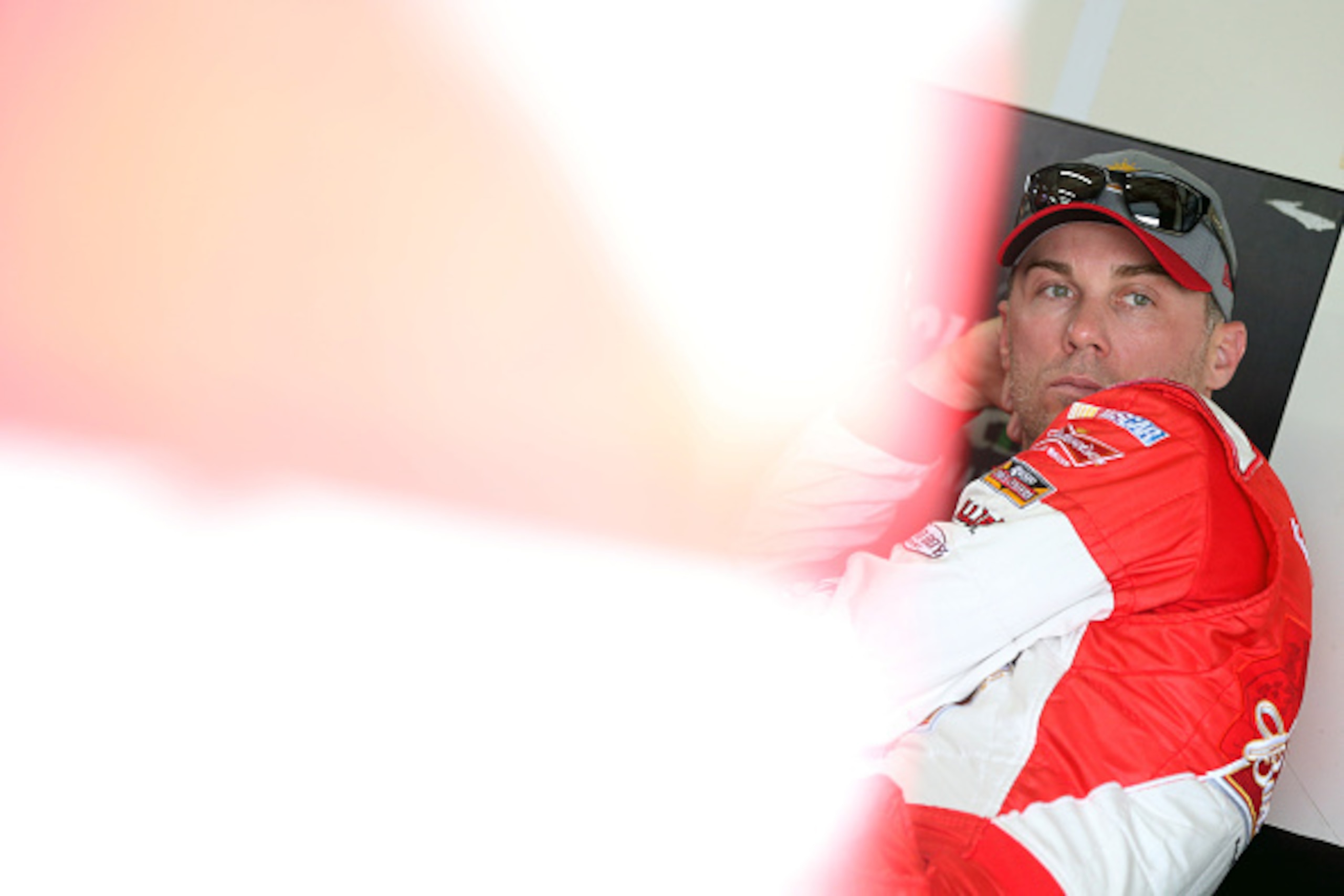 BROOKLYN, MI - JUNE 12:  Kevin Harvick, driver of the #4 Budweiser/Jimmy John's Chevrolet, looks on during practice for the NASCAR Sprint Cup Series Quicken Loans 400 at Michigan International Speedway on June 12, 2015 in Brooklyn, Michigan.  (Photo by Br