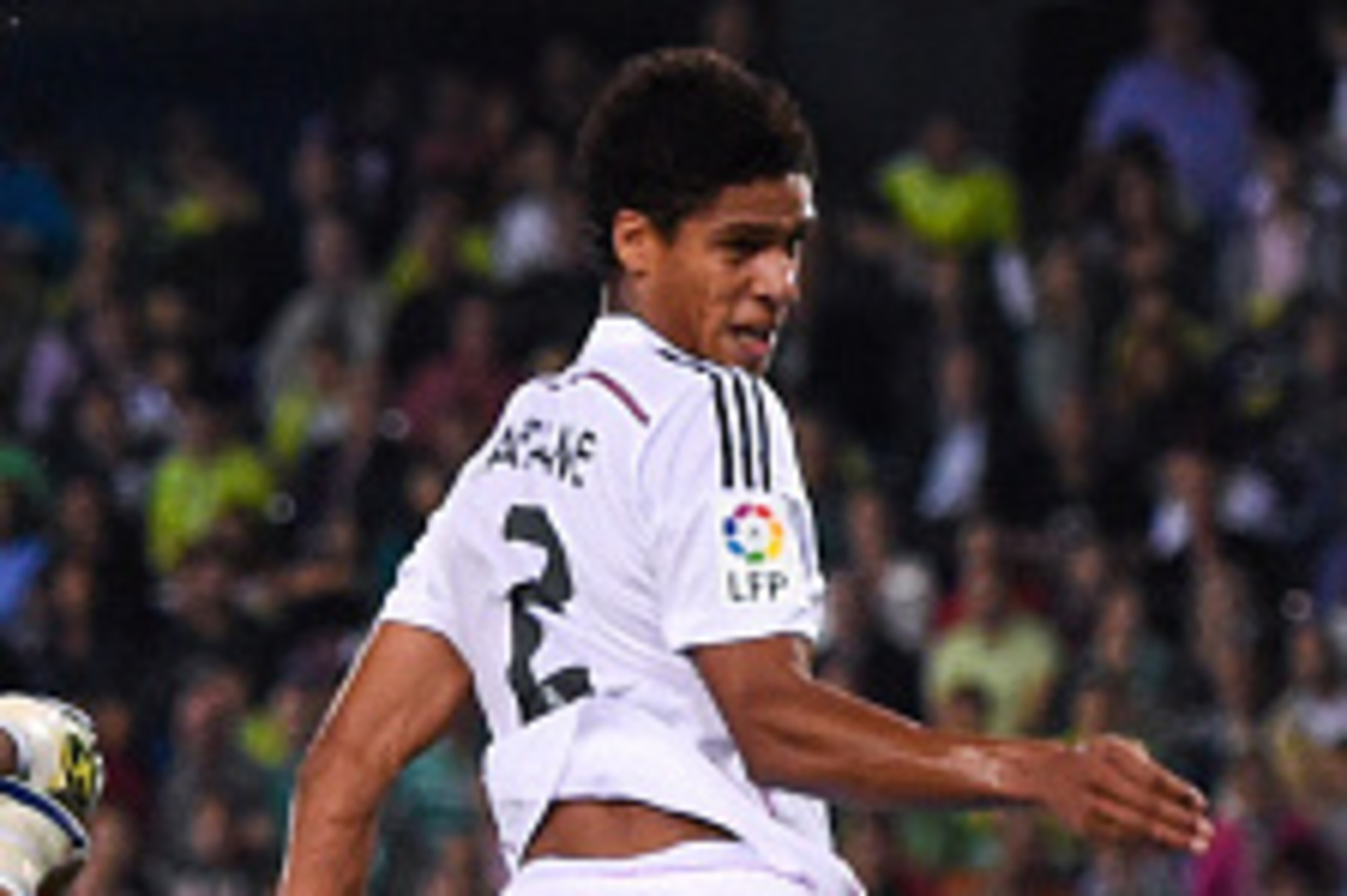 BARCELONA, SPAIN - OCTOBER 29:  Raphael Varane of Real Madrid CF scores his team's second goal during the Copa Del Rey Round of 32 first leg match at Power8 Stadium on October 29, 2014 in Barcelona, Spain.  (Photo by David Ramos/Getty Images)