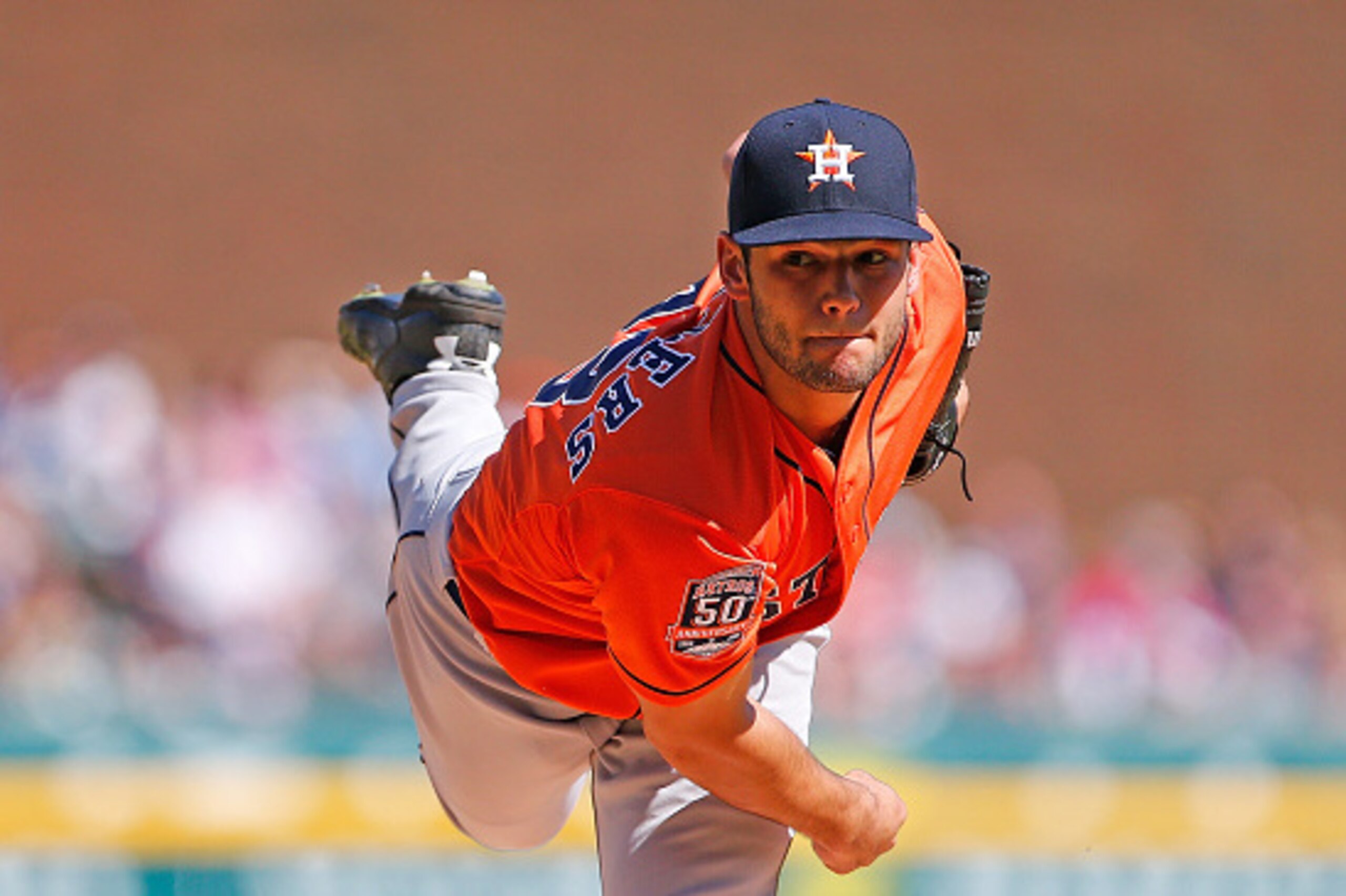 DETROIT, MI - MAY 23: Starting pitcher Lance McCullers #43 of the Houston Astros  pitches in the first inning of the game against the Detroit Tigers on May 23, 2015 at Comerica Park in Detroit, Michigan. (Photo by Leon Halip/Getty Images)