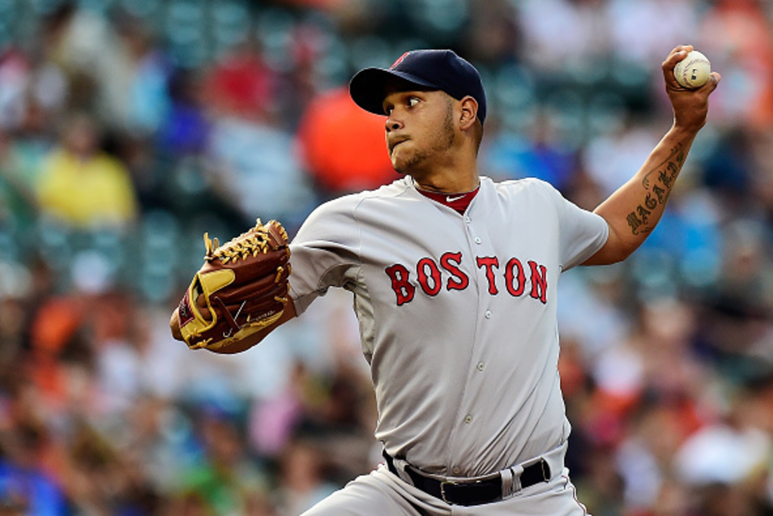 BALTIMORE, MD - JUNE 09:  Starting pitcher Eduardo Rodriguez #52 of the Boston Red Sox throws a pitch to a Baltimore Orioles batter in the first inning during a baseball game at Oriole Park at Camden Yards on June 9, 2015 in Baltimore, Maryland.  (Photo b