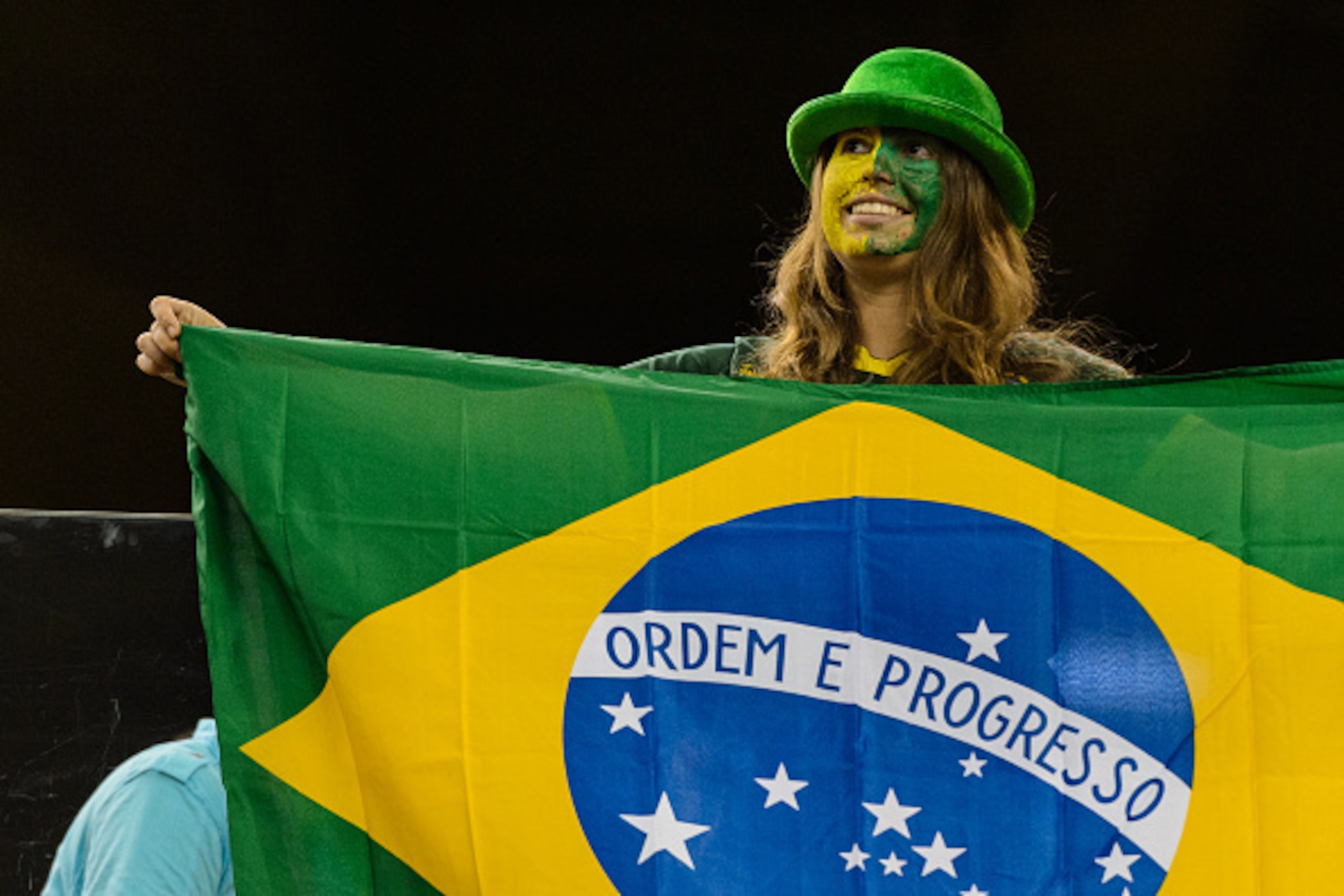 MONTREAL, QC - JUNE 09:  A fan enjoys the atmosphere during the 2015 FIFA Women's World Cup Group E match between Korea Republic and Brazil at Olympic Stadium on June 9, 2015 in Montreal, Quebec, Canada. Brazil defeated Korea Republic 2-0. (Photo by Minas