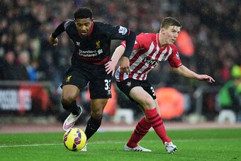 SOUTHAMPTON, ENGLAND - FEBRUARY 22:  Jordon Ibe of Liverpool goes past Matt Targett of Southampton during the Barclays Premier League match between Southampton and Liverpool at St Mary's Stadium on February 22, 2015 in Southampton, England.  (Photo by Jam