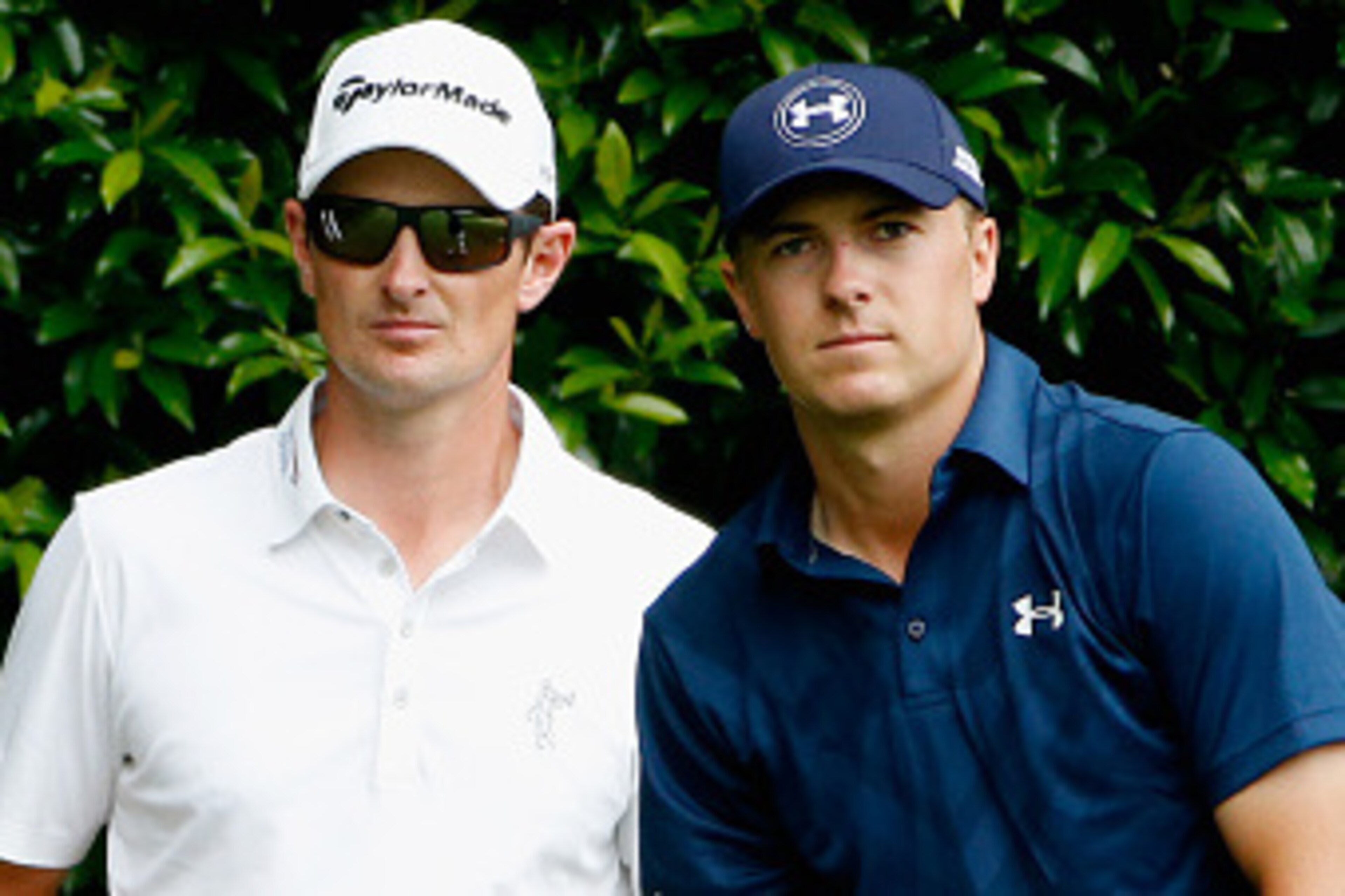 AUGUSTA, GA - APRIL 12:  Jordan Spieth of the United States and Justin Rose of England wait together on the fifth tee during the final round of the 2015 Masters Tournament at Augusta National Golf Club on April 12, 2015 in Augusta, Georgia.  (Photo by Ezr
