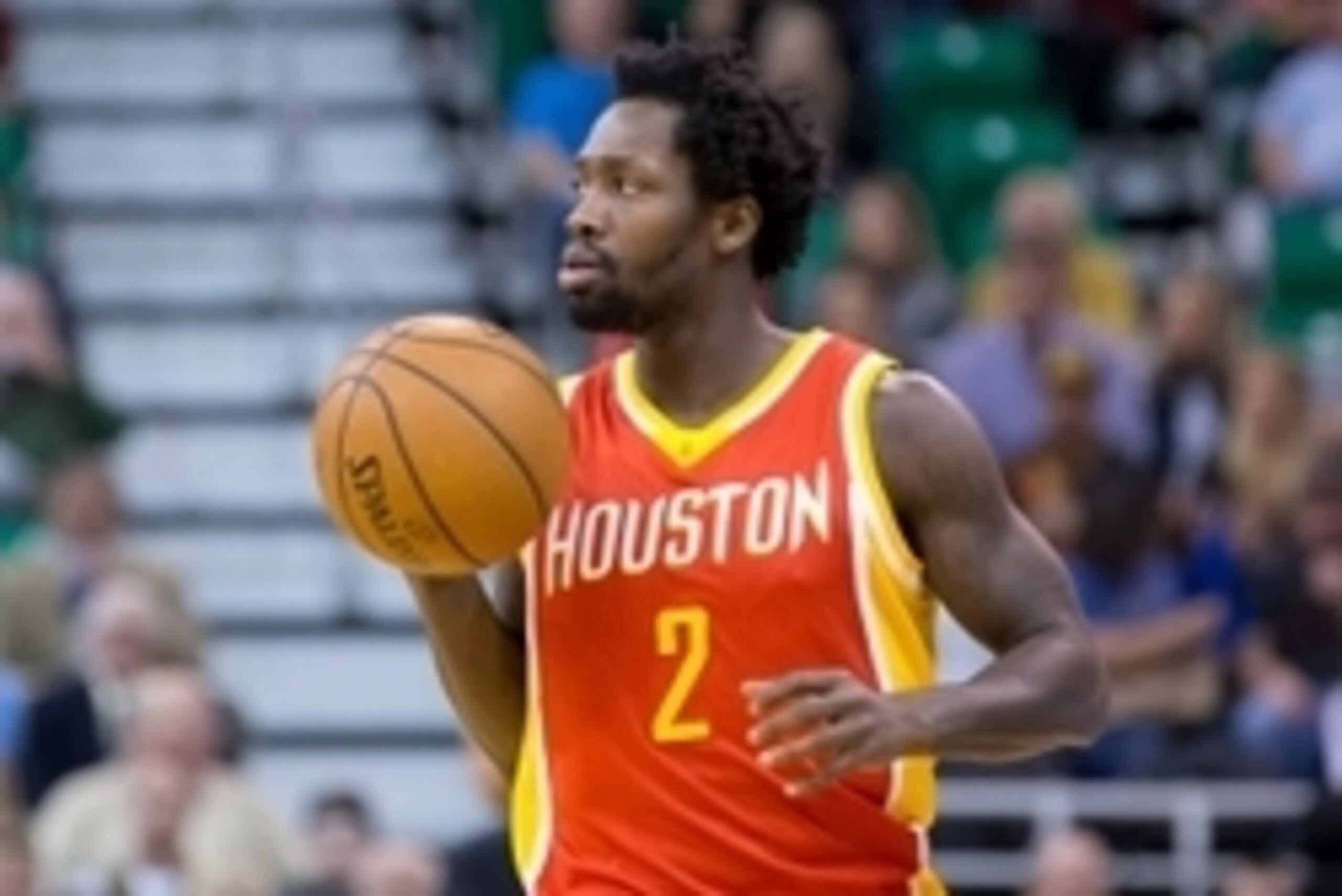 Mar 12, 2015; Salt Lake City, UT, USA; Houston Rockets guard Patrick Beverley (2) dribbles up the court during the first quarter against the Utah Jazz at EnergySolutions Arena. Mandatory Credit: Russ Isabella-USA TODAY Sports