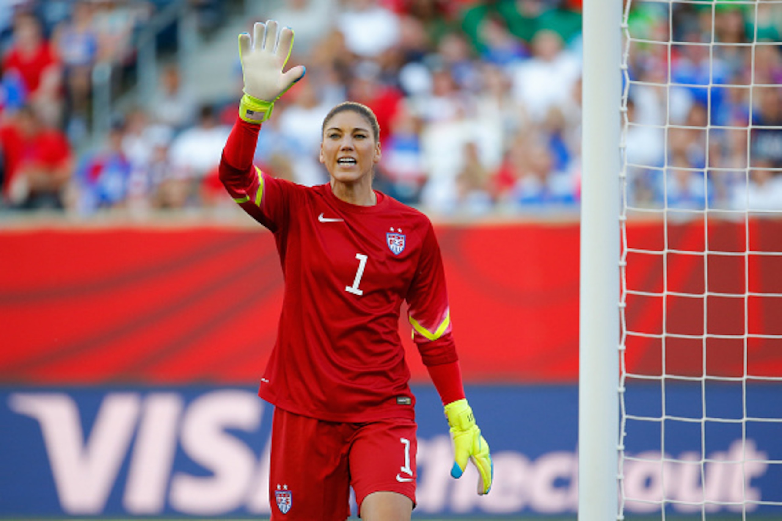 WINNIPEG, MB - JUNE 12:  Goalkeeper Hope Solo #1 of the United States in goal in the first half against Sweden in the FIFA Women's World Cup Canada 2015 match at Winnipeg Stadium on June 12, 2015 in Winnipeg, Canada.  (Photo by Kevin C. Cox/Getty Images)