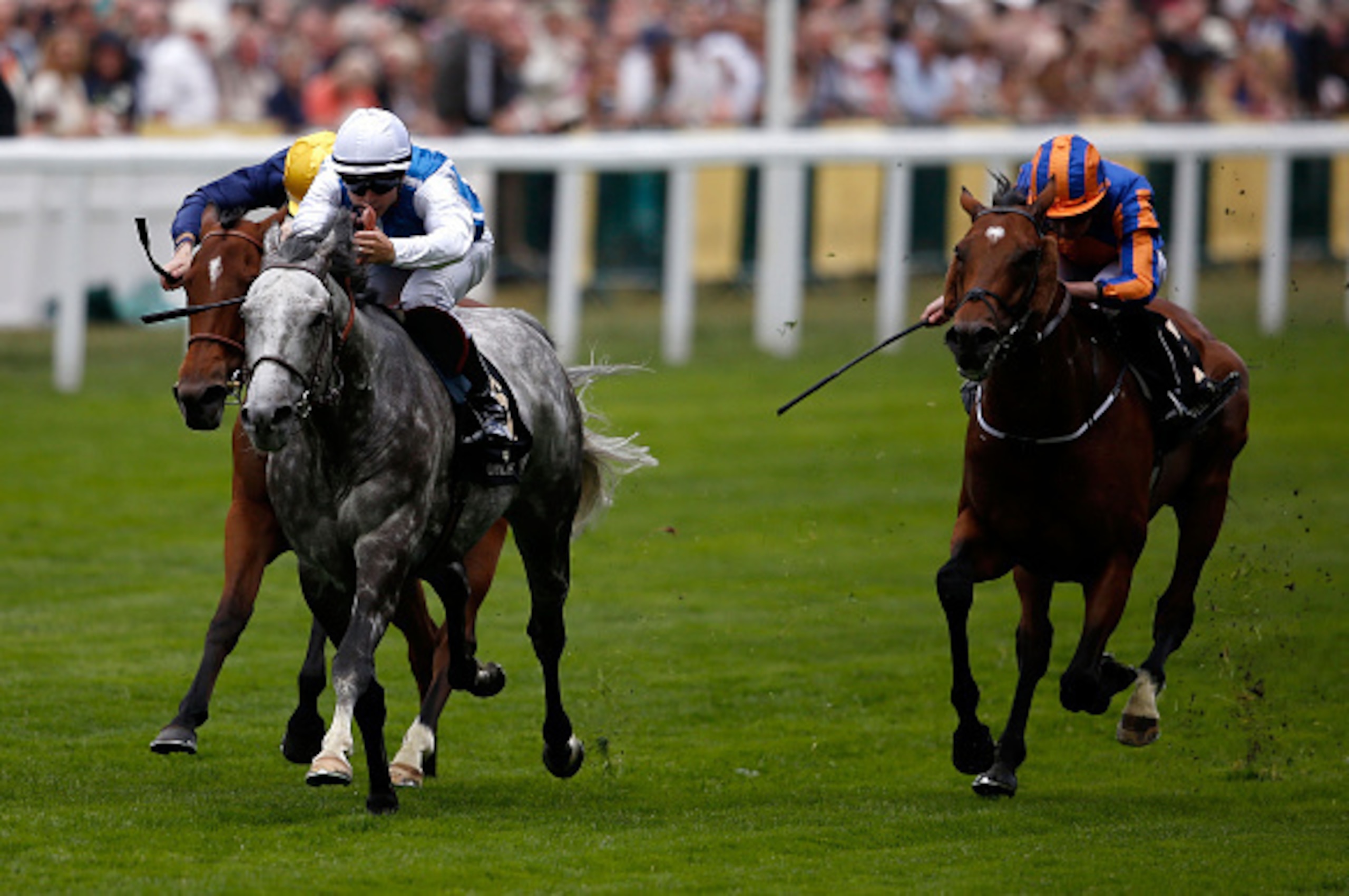 ASCOT, ENGLAND - JUNE 16:  Solow ridden by jockey Maxime Guyon (C) wins the Queen Anne Stakes during Royal Ascot 2015 at Ascot racecourse on June 16, 2015 in Ascot, England.  (Photo by Alan Crowhurst/Getty Images for Ascot Racecourse)