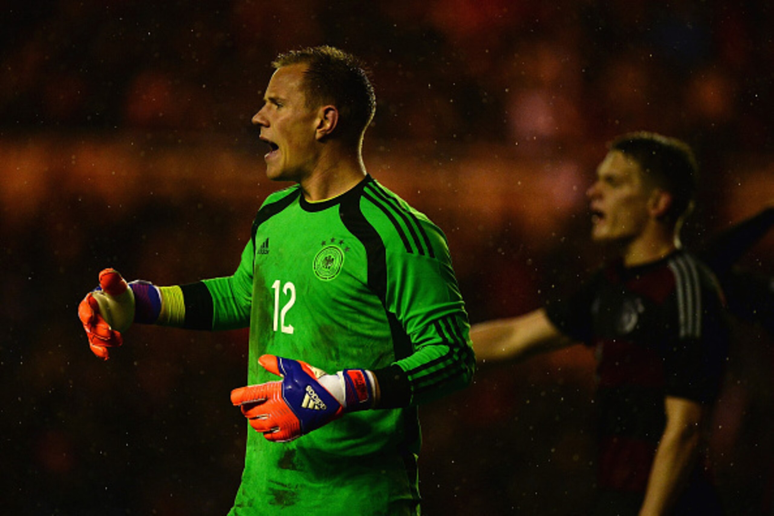 MIDDLESBROUGH, ENGLAND - MARCH 30:  Marc-Andre ter Stegen of Germany in action during the international friendly between England Under 21 and Germany Under 21 at Riverside Stadium on March 30, 2015 in Middlesbrough, England.  (Photo by Nigel Roddis/Getty 