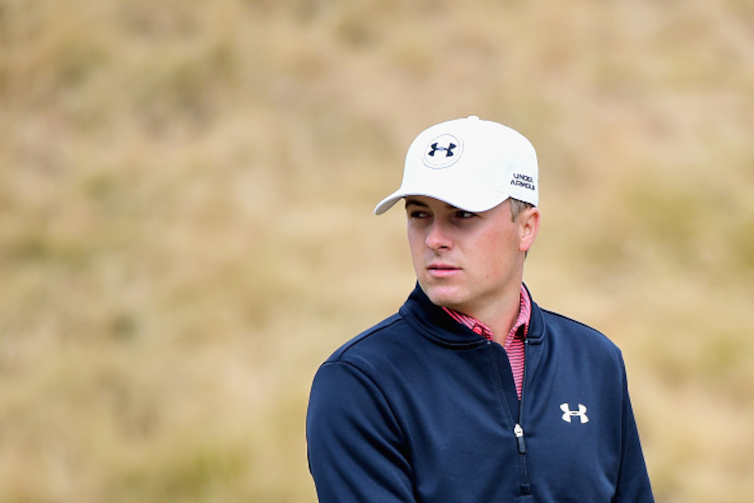 UNIVERSITY PLACE, WA - JUNE 16:  Jordan Spieth of the United States looks on during a practice round prior to the start of the 115th U.S. Open Championship at Chambers Bay on June 16, 2015 in University Place, Washington.  (Photo by Harry How/Getty Images