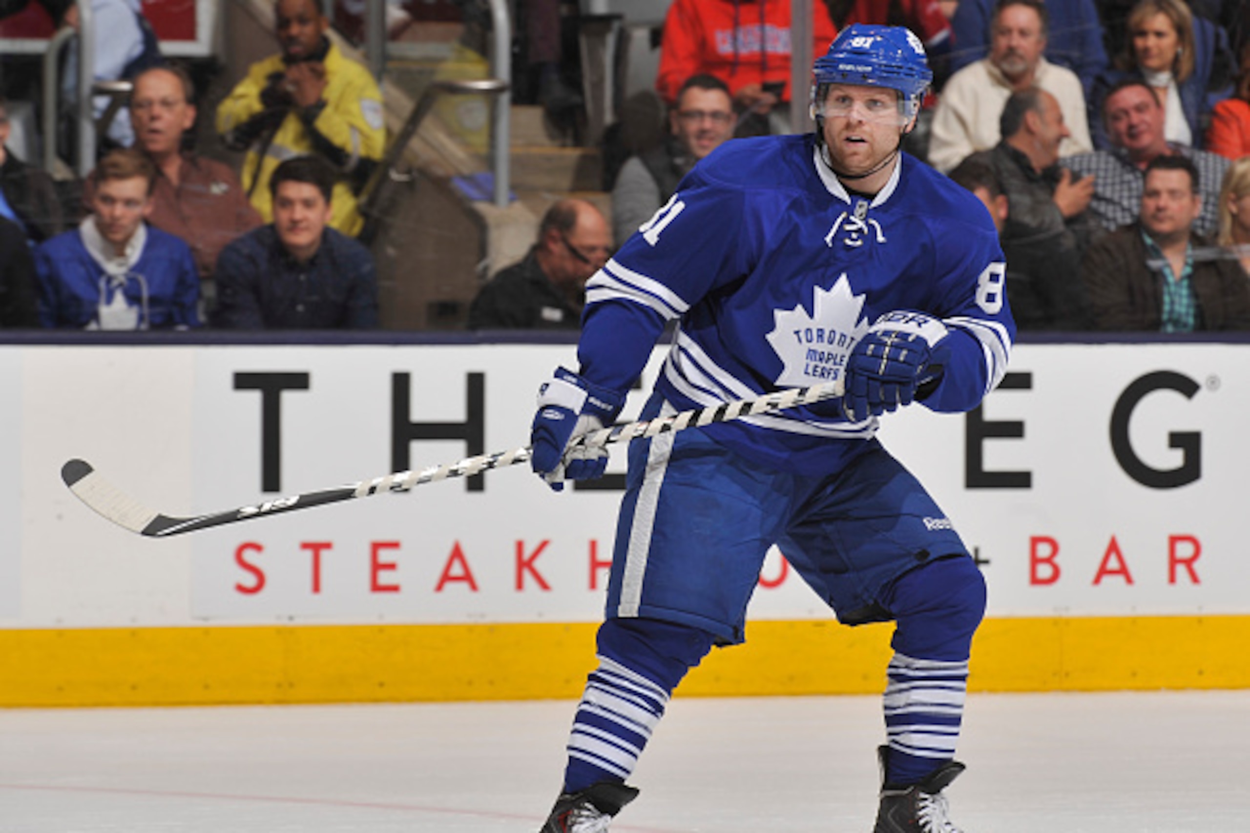 TORONTO, ON - APRIL 11:  Phil Kessel #81 of the Toronto Maple Leafs skates during NHL game action against the Montreal Canadiens April 11, 2015 at the Air Canada Centre in Toronto, Ontario, Canada. (Photo by Graig Abel/NHLI via Getty Images)