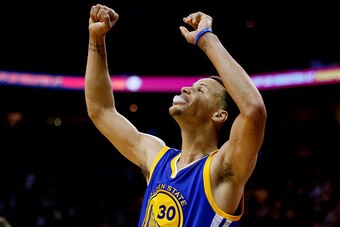 CLEVELAND, OH - JUNE 16:  Stephen Curry #30 of the Golden State Warriors celebrates after they defeated the Cleveland Cavaliers 105 to 97 in Game Six of the 2015 NBA Finals at Quicken Loans Arena on June 16, 2015 in Cleveland, Ohio. NOTE TO USER: User exp
