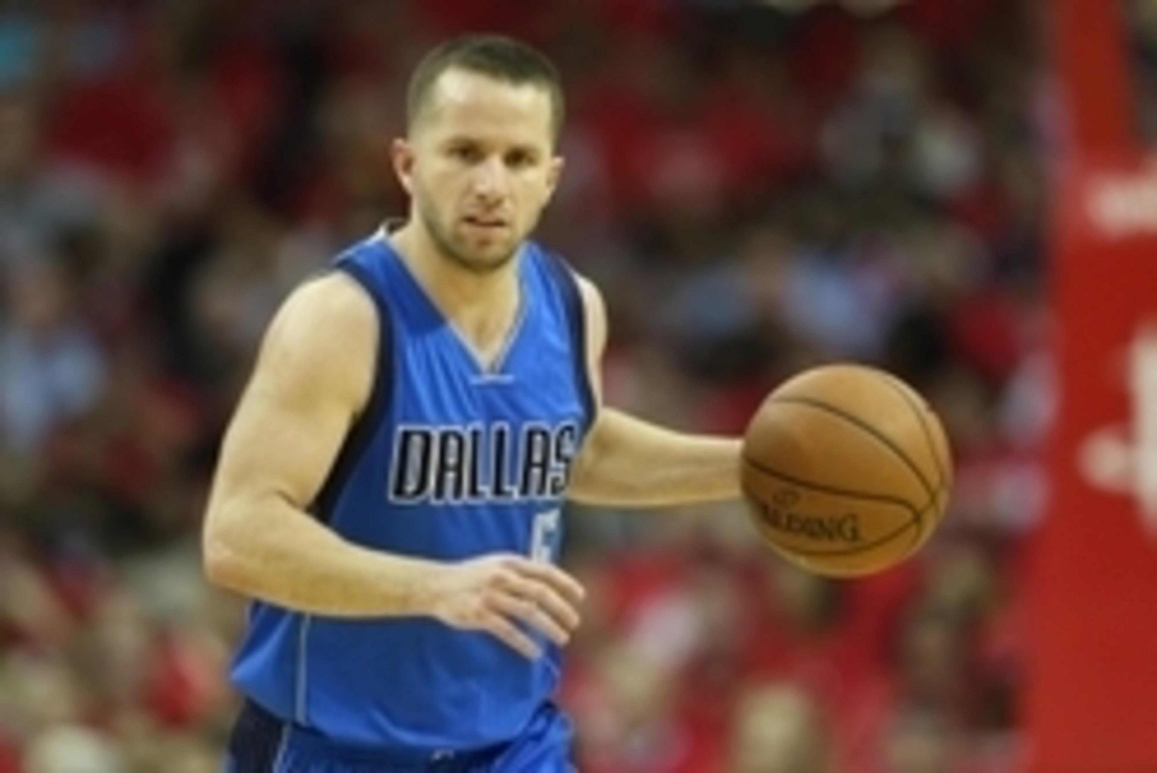 Apr 21, 2015; Houston, TX, USA; Dallas Mavericks guard J.J. Barea (5) dribbles against the Houston Rockets in game two of the first round of the NBA Playoffs at Toyota Center. Rockets won 111 to 99. Mandatory Credit: Thomas B. Shea-USA TODAY Sports
