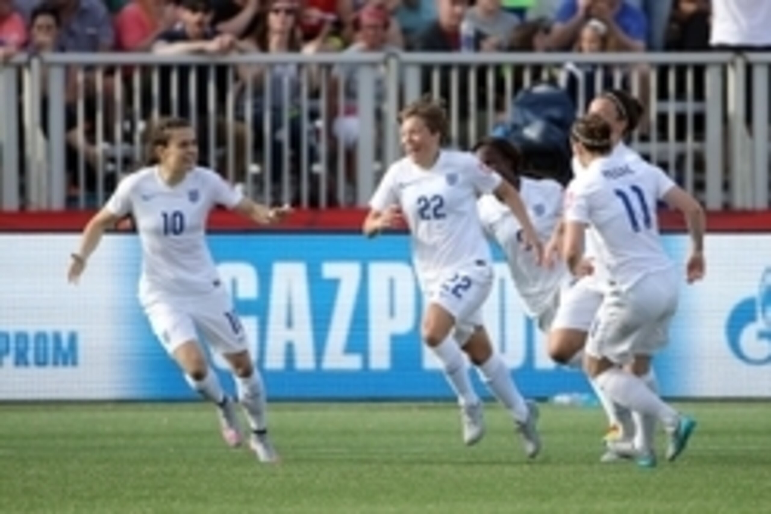 Jun 13, 2015; Moncton, New Brunswick, CAN; England forward Fran Kirby (22) celebrates after scoring a goal during the second half against Mexico in a Group F soccer match in the 2015 FIFA women's World Cup at Moncton Stadium. Mandatory Credit: Matt Kryger