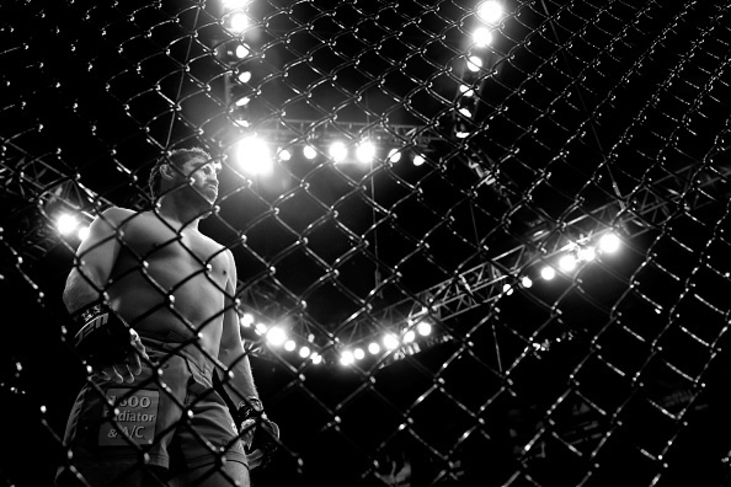 LAS VEGAS, NV - DECEMBER 06:  (EDITORS NOTE: Image has been converted to black and white) Gilbert Menendez looks on against Anthony Pettis in their lightweight title fight during the UFC 181 event at the Mandalay Bay Events Center on December 6, 2014 in L