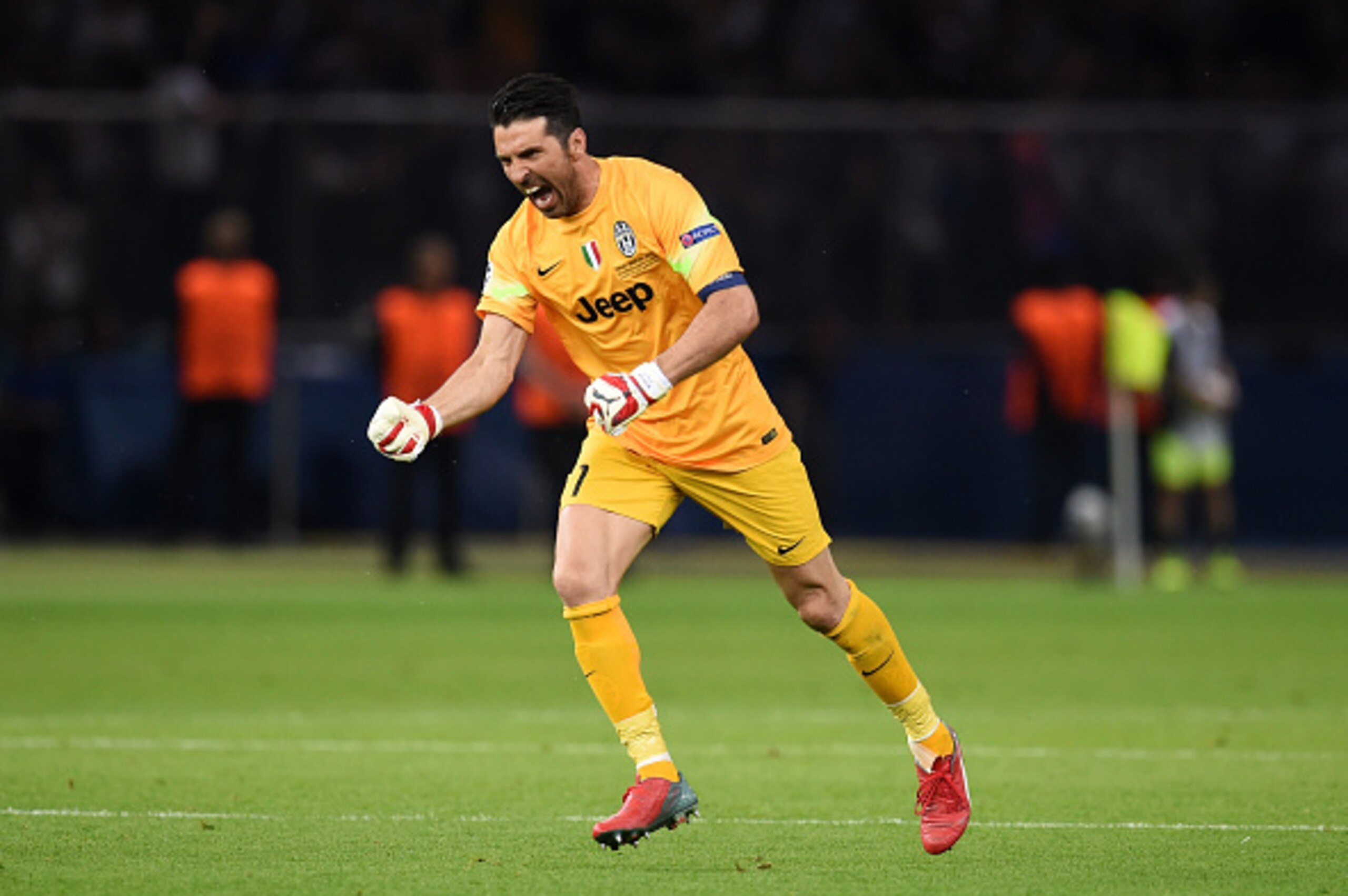 BERLIN, GERMANY - JUNE 06:  Gianluigi Buffon of Juventus celebrates the goal scored by Alvaro Morata during the UEFA Champions League Final between Juventus and FC Barcelona at Olympiastadion on June 6, 2015 in Berlin, Germany.  (Photo by Matthias Hangst/