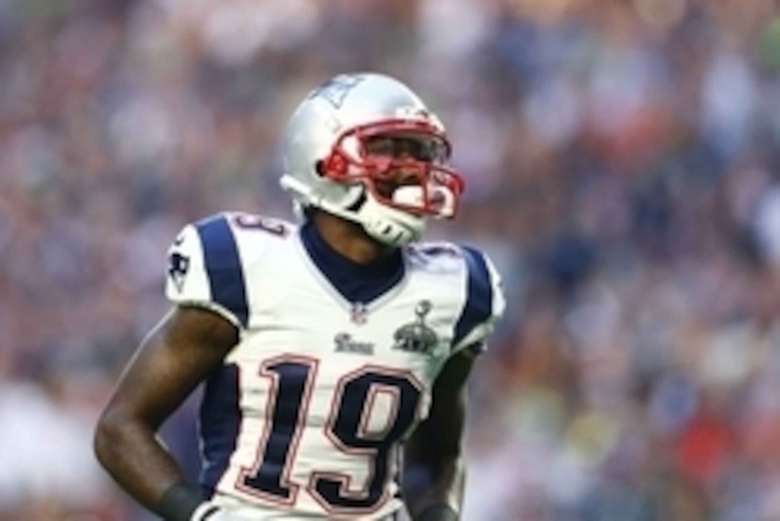 Feb 1, 2015; Glendale, AZ, USA; New England Patriots wide receiver Brandon LaFell (19) against the Seattle Seahawks in Super Bowl XLIX at University of Phoenix Stadium. Mandatory Credit: Mark J. Rebilas-USA TODAY Sports
