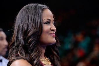 LAS VEGAS, NV - MARCH 07:  TV personality Laila Ali stands in the ring following a Premier Boxing Champions bout in the MGM Grand Garden Arena on March 7, 2015 in Las Vegas, Nevada.  (Photo by Harry How/Getty Images)