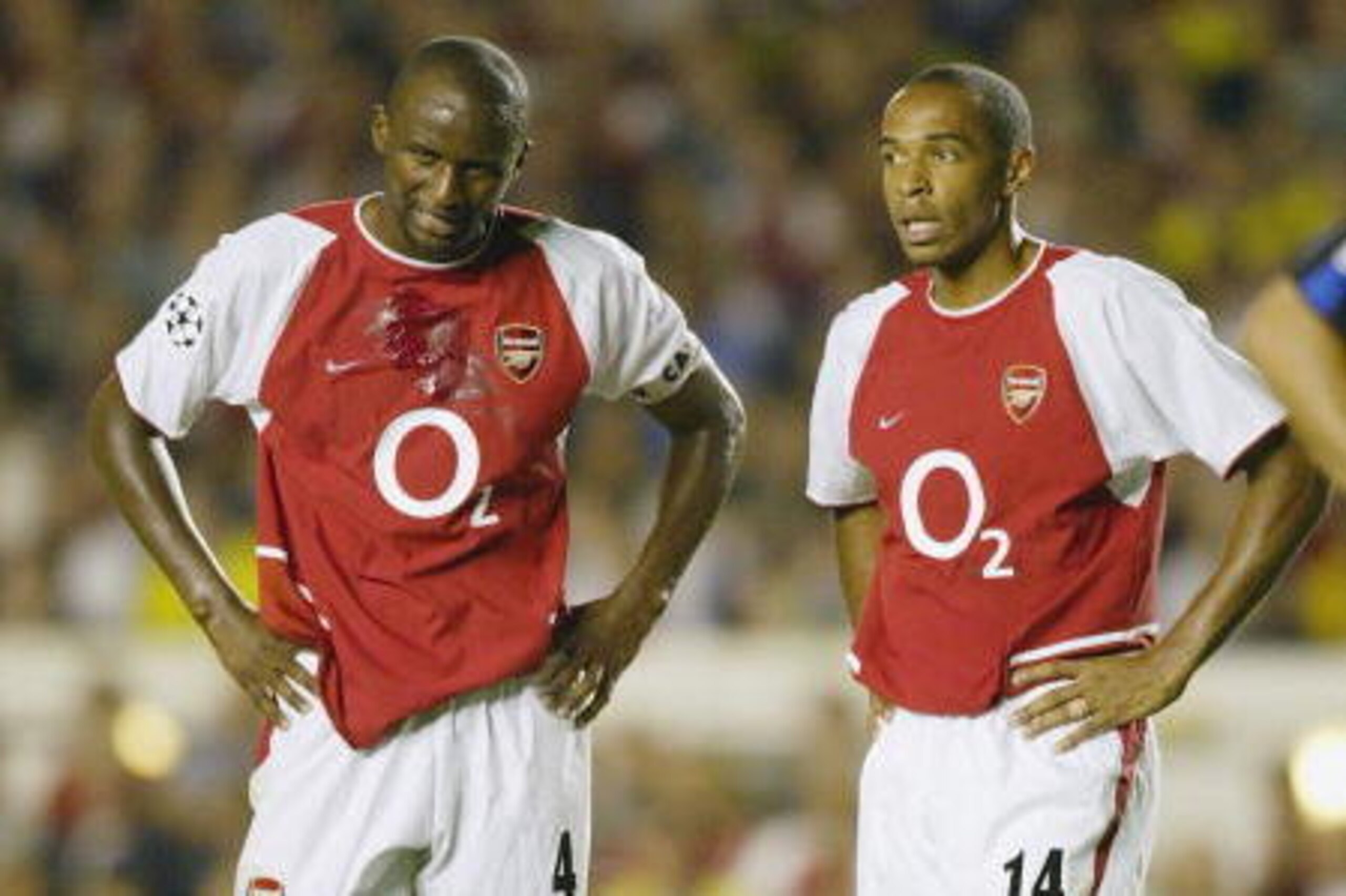 LONDON - SEPTEMBER 17:  Patrick Vieira and Thierry Henry of Arsenal look dejected during the UEFA Champions League First Stage Group B match between Arsenal and Inter Milan at Highbury on September 17, 2003 in London. (Photo by Ross Kinnaird/Getty Images)