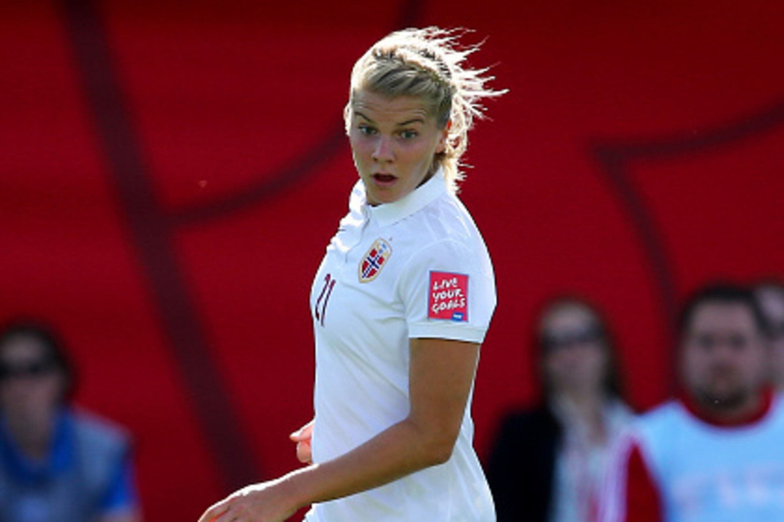MONCTON, NB - JUNE 15:  Ada Hegerberg #21 of Norway takes the ball in the first half against Ivory Coast during the FIFA Women's World Cup 2015 Group B match at Moncton Stadium on June 15, 2015 in Moncton, Canada.  (Photo by Elsa/Getty Images)
