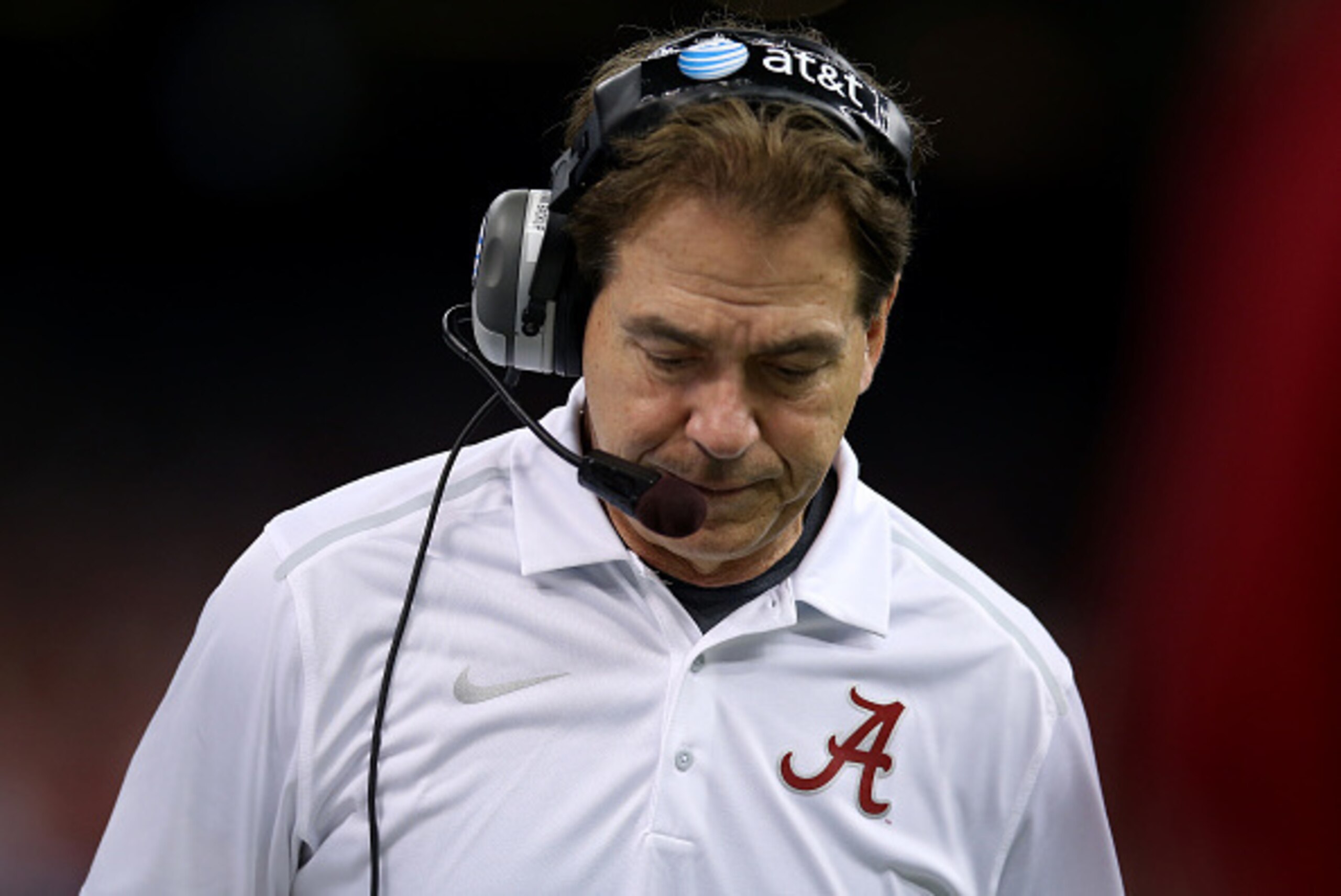 NEW ORLEANS, LA - JANUARY 01:  Head coach Nick Saban of the Alabama Crimson Tide stands on the sidelines during the game against the Ohio State Buckeyes during the All State Sugar Bowl at the Mercedes-Benz Superdome on January 1, 2015 in New Orleans, Loui