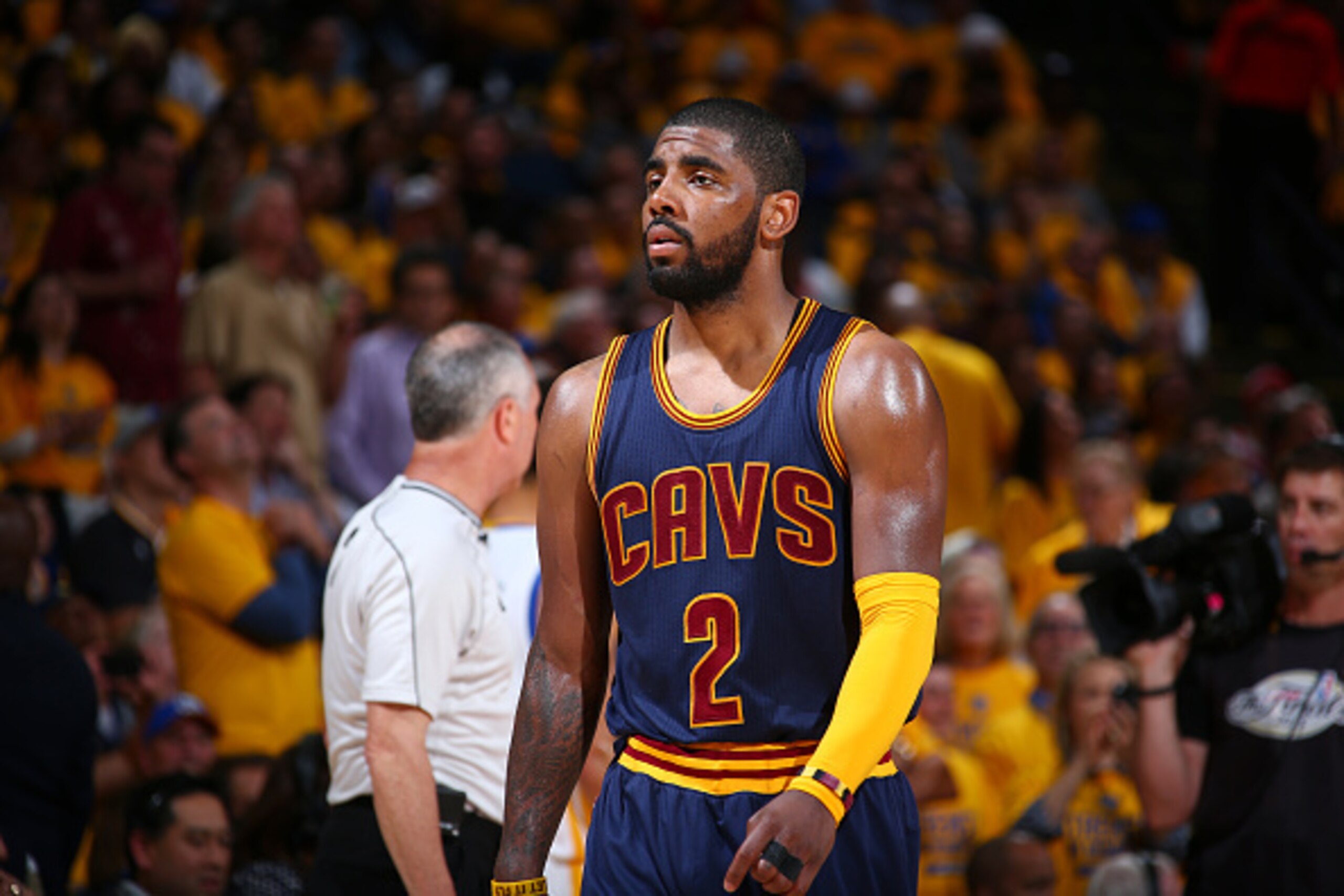 OAKLAND, CA - JUNE 4: Kyrie Irving #2 of the Cleveland Cavaliers during Game One of the 2015 NBA Finals on June 4, 2015 at Oracle Arena in Oakland, California. NOTE TO USER: User expressly acknowledges and agrees that, by downloading and or using this pho OAKLAND, CA - JUNE 4: Kyrie Irving #2 of the Cleveland Cavaliers during Game One of the 2015 NBA Finals on June 4, 2015 at Oracle Arena in Oakland, California. NOTE TO USER: User expressly acknowledges and agrees that, by downloading and or using this pho