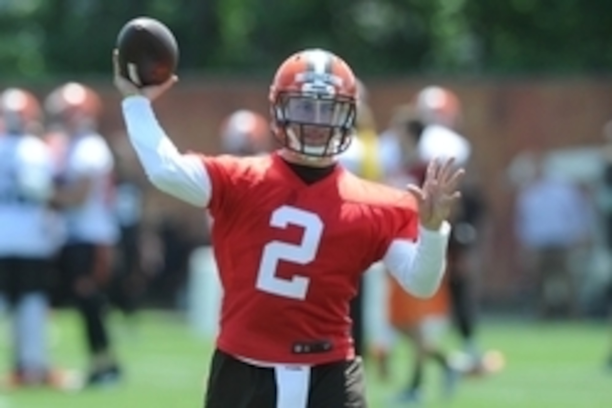 Jun 16, 2015; Berea, OH, USA; Cleveland Browns quarterback Johnny Manziel (2) throws a pass during minicamp at the Cleveland Browns practice facility. Mandatory Credit: Ken Blaze-USA TODAY Sports
