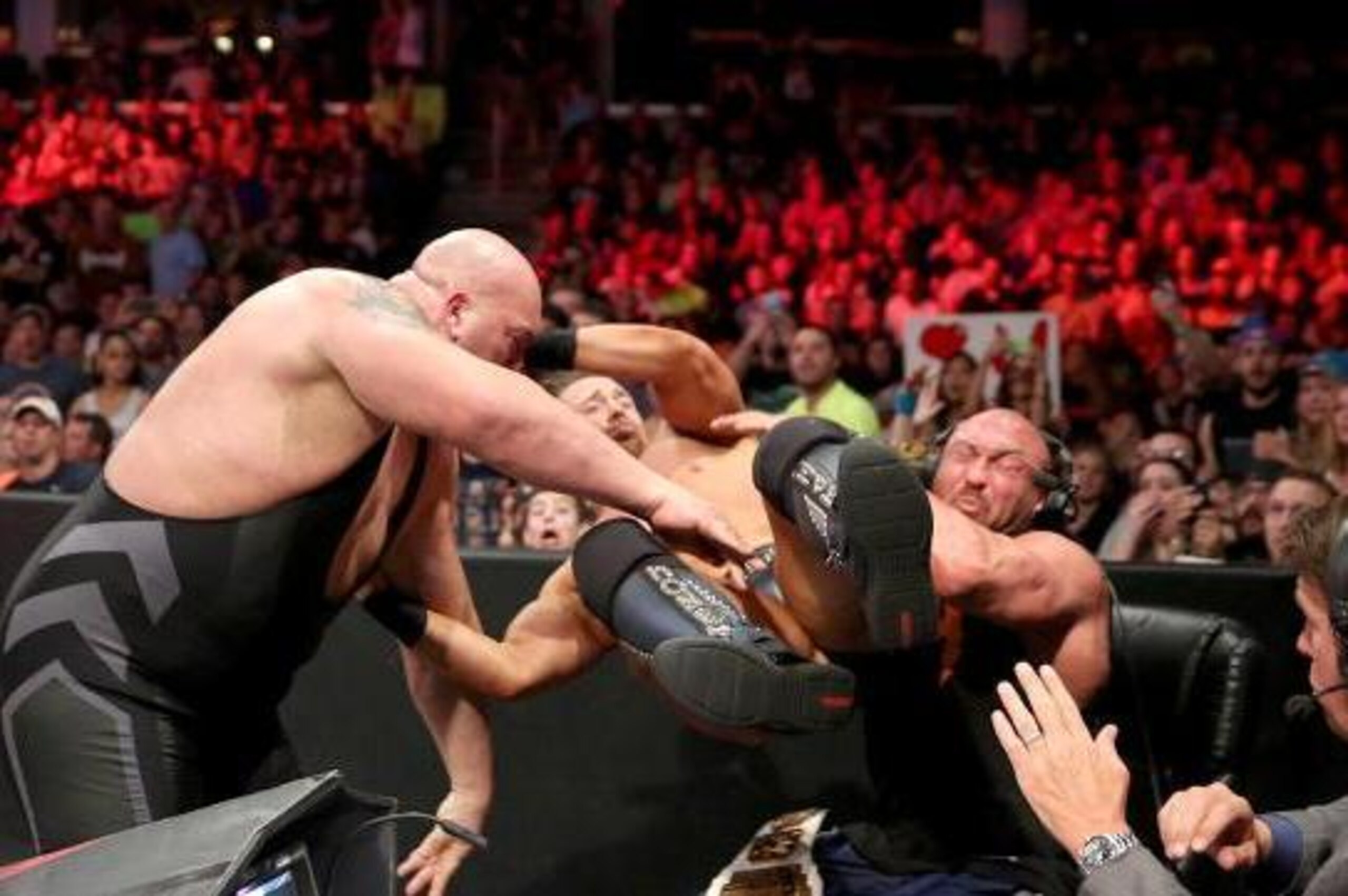 Big Show throws The Miz into Ryback during Raw.
