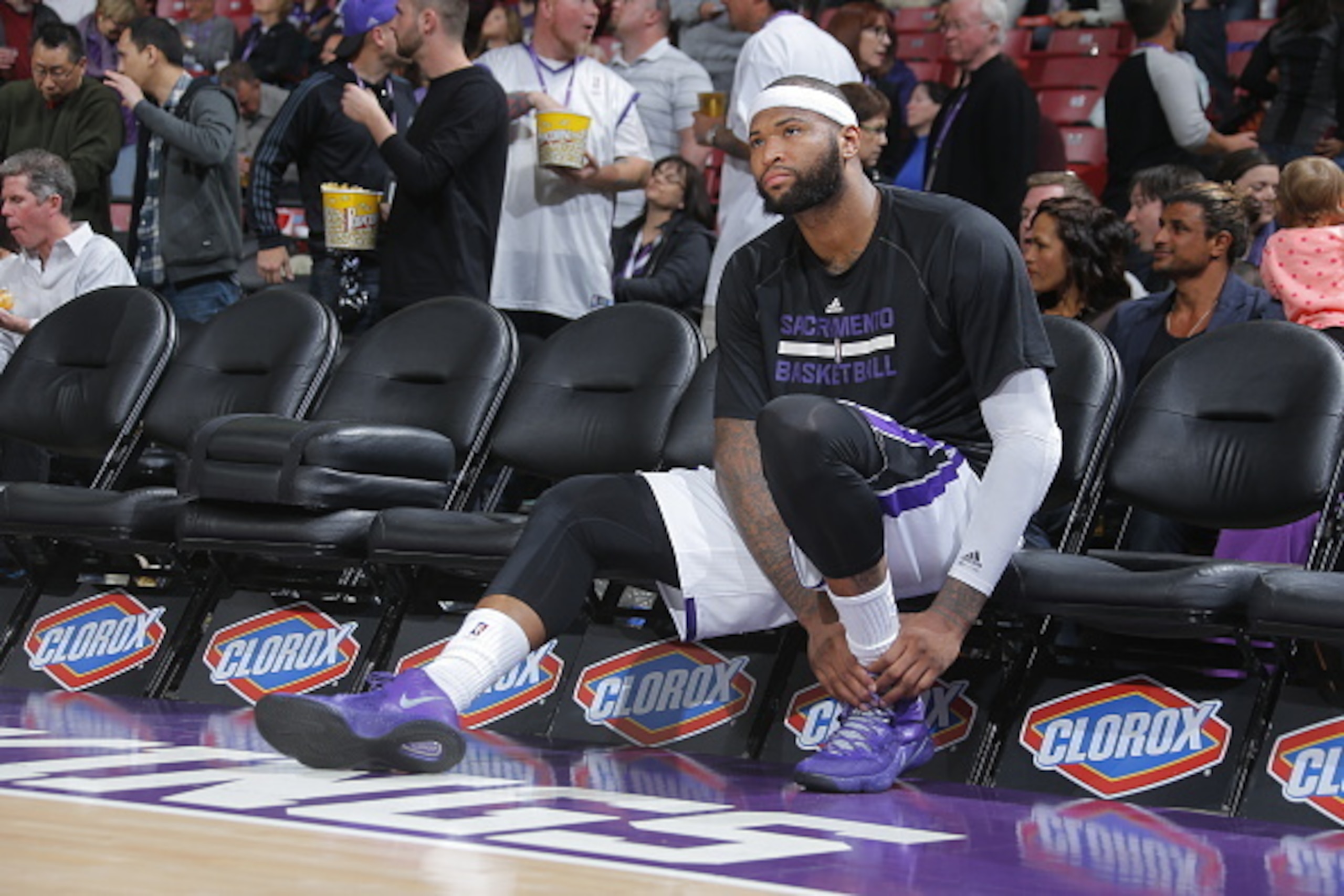 SACRAMENTO, CA - APRIL 5: DeMarcus Cousins #15 of the Sacramento Kings warms up against the Utah Jazz on April 5, 2015 at Sleep Train Arena in Sacramento, California. NOTE TO USER: User expressly acknowledges and agrees that, by downloading and or using t