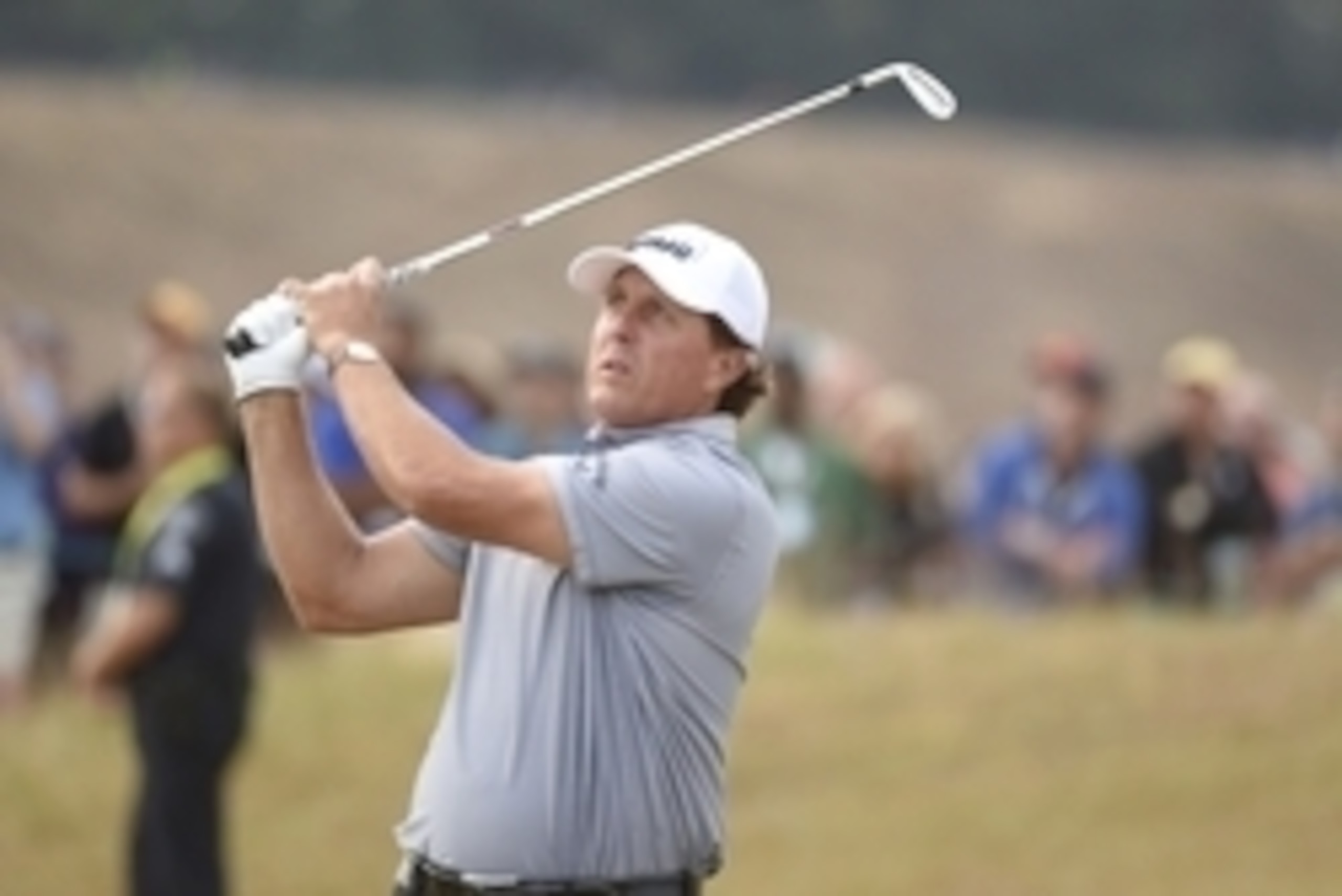 Jun 18, 2015; University Place, WA, USA; Phil Mickelson hits his tee shot on the 3rd hole in the first round of the 2015 U.S. Open golf tournament at Chambers Bay. Mandatory Credit: John David Mercer-USA TODAY Sports