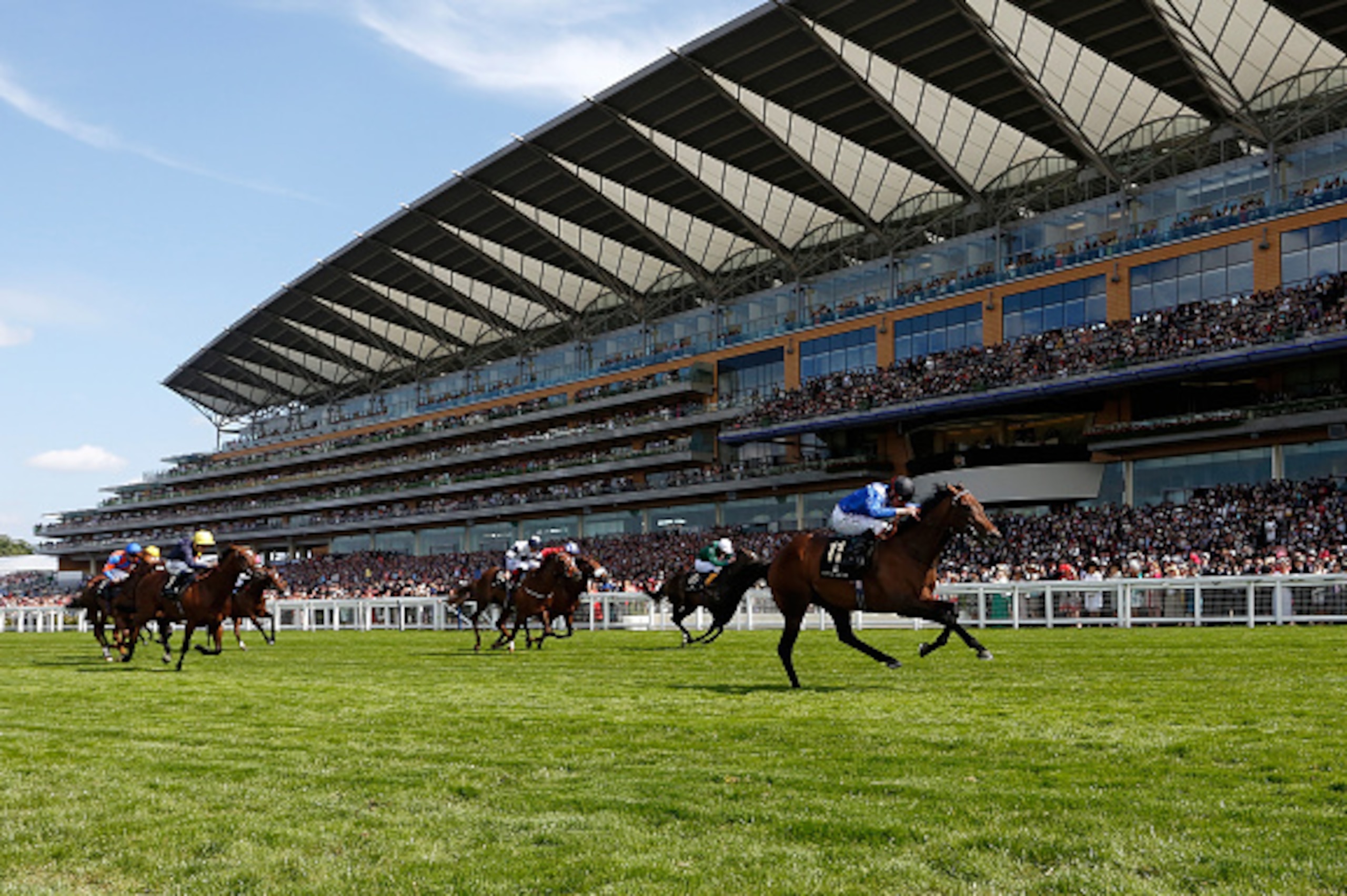 ASCOT, ENGLAND - JUNE 19:  Muhaarar ridden by Dane O'Neill wins the Commonwealth Cup during Royal Ascot 2015 at Ascot racecourse on June 19, 2015 in Ascot, England.  (Photo by Alan Crowhurst/Getty Images for Ascot Racecourse)