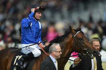 ASCOT, ENGLAND - JUNE 19:  Dane O'Neill riding Muhaarar celbrates after he wins The Commonwealth Cup during Day 4 of Royal Ascot 2015 at Ascot Racecourse on June 19, 2015 in Ascot, England.  (Photo by Christopher Lee/Getty Images)