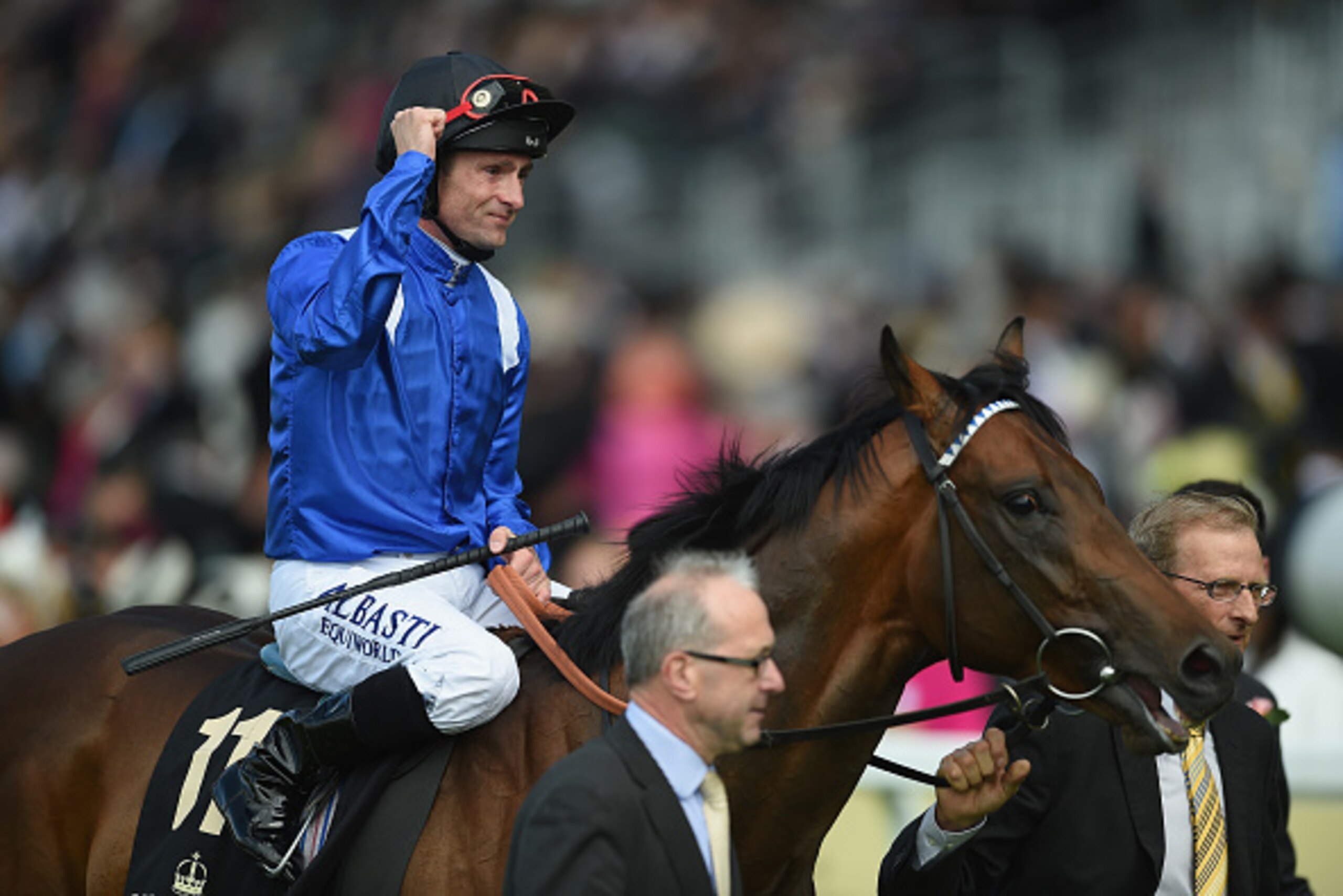 ASCOT, ENGLAND - JUNE 19:  Dane O'Neill riding Muhaarar celbrates after he wins The Commonwealth Cup during Day 4 of Royal Ascot 2015 at Ascot Racecourse on June 19, 2015 in Ascot, England.  (Photo by Christopher Lee/Getty Images)
