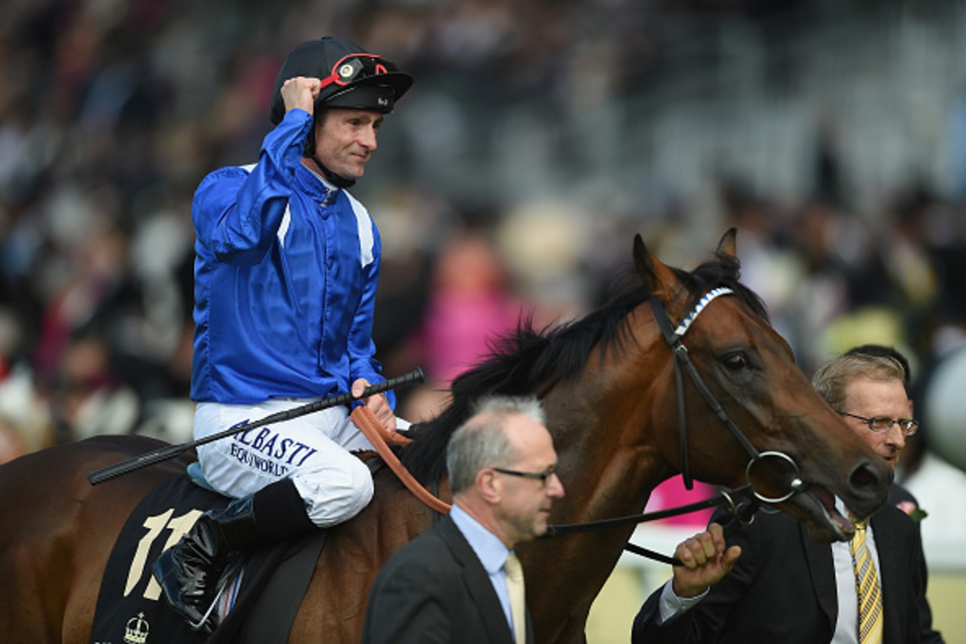 ASCOT, ENGLAND - JUNE 19:  Dane O'Neill riding Muhaarar celbrates after he wins The Commonwealth Cup during Day 4 of Royal Ascot 2015 at Ascot Racecourse on June 19, 2015 in Ascot, England.  (Photo by Christopher Lee/Getty Images)