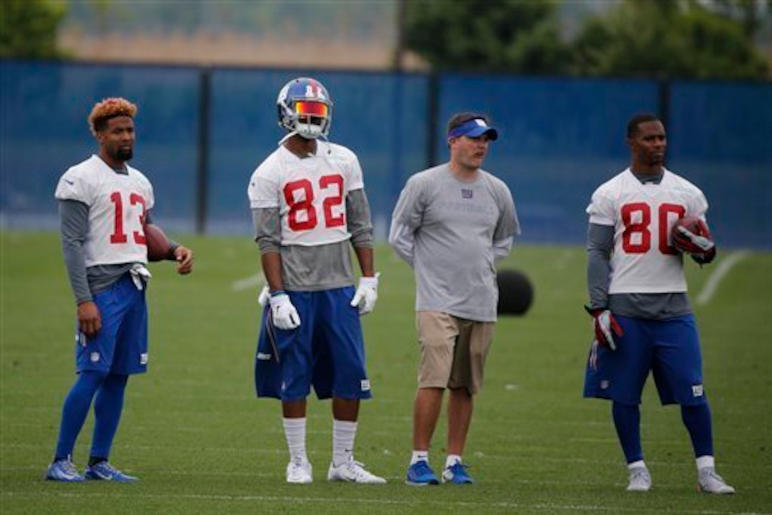 Three of the Giants' projected six receivers: From left, Odell Beckham Jr,, Rueben Randle and Victor Cruz.