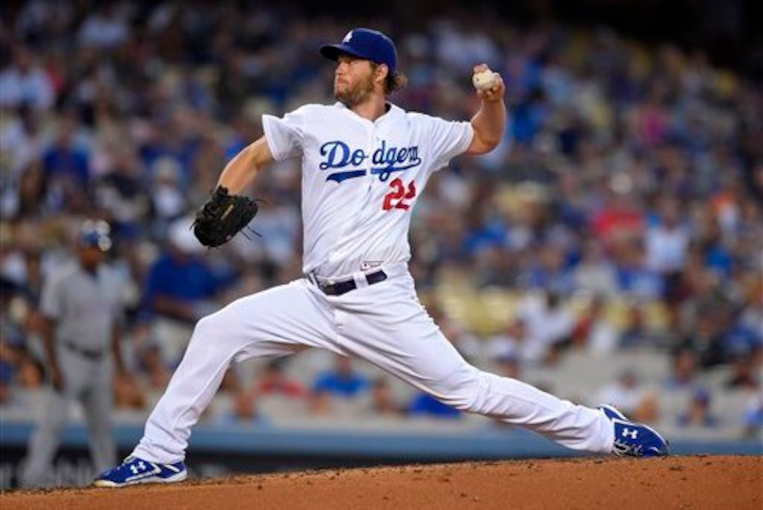 Clayton Kershaw pitches against the Texas Rangers. Clayton Kershaw pitches against the Texas Rangers.