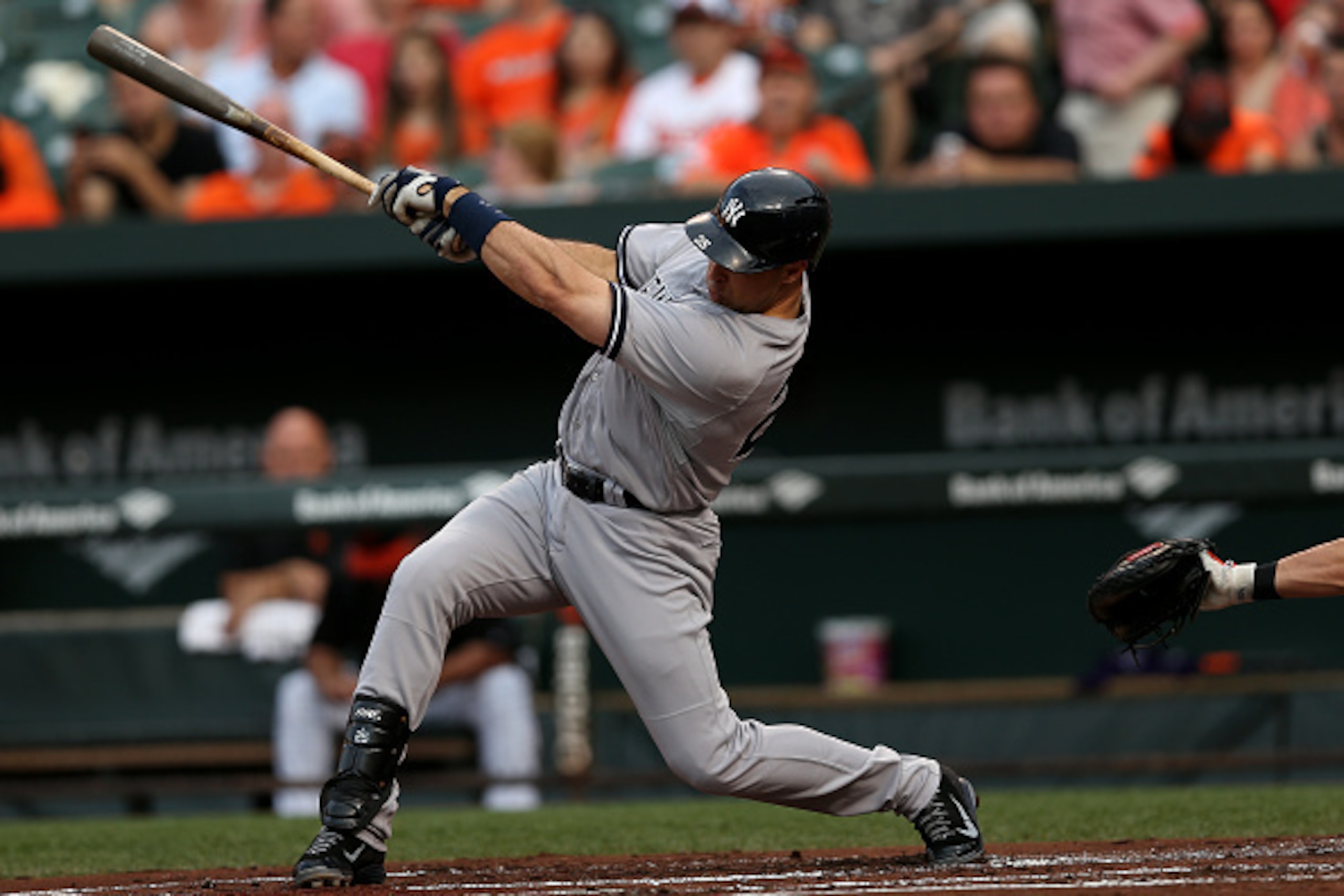 BALTIMORE, MD - JUNE 12: Mark Teixeira #25 of the New York Yankees hits against the Baltimore Orioles at Oriole Park at Camden Yards on June 12, 2015 in Baltimore, Maryland. The Baltimore Orioles won, 11-3. (Photo by Patrick Smith/Getty Images)