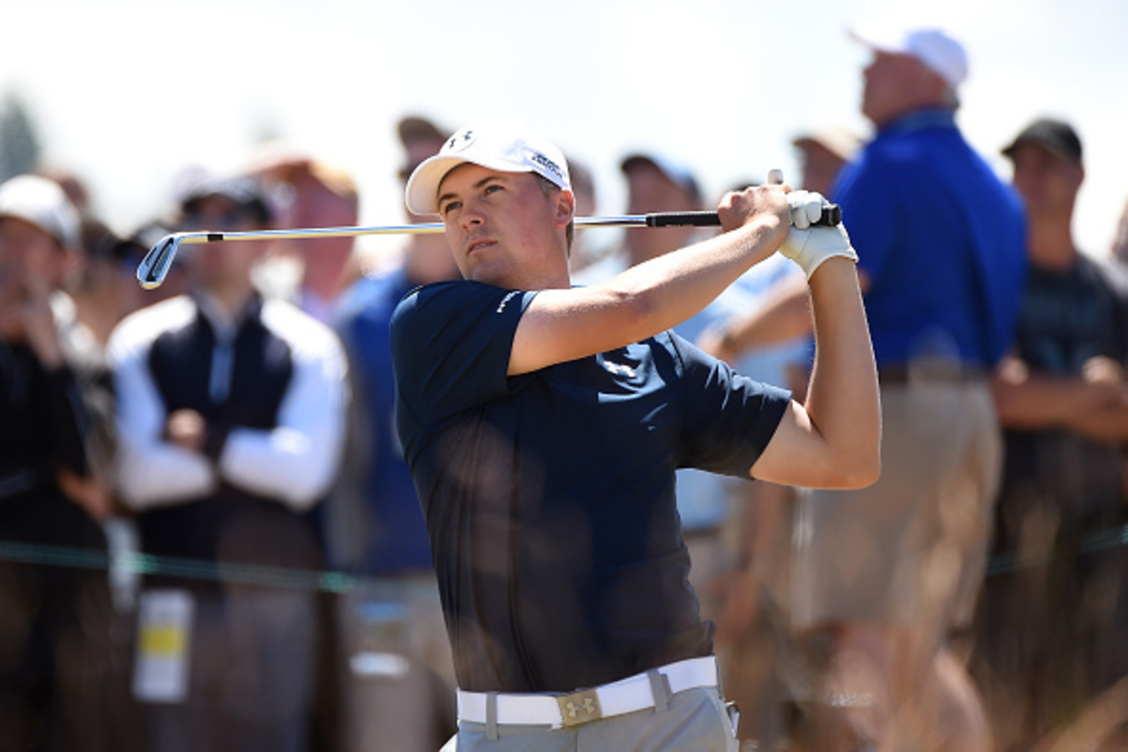 UNIVERSITY PLACE, WA - JUNE 19:  Jordan Spieth of the United States hits his tee shot on the third hole during the second round of the 115th U.S. Open Championship at Chambers Bay on June 19, 2015 in University Place, Washington.  (Photo by Harry How/Gett