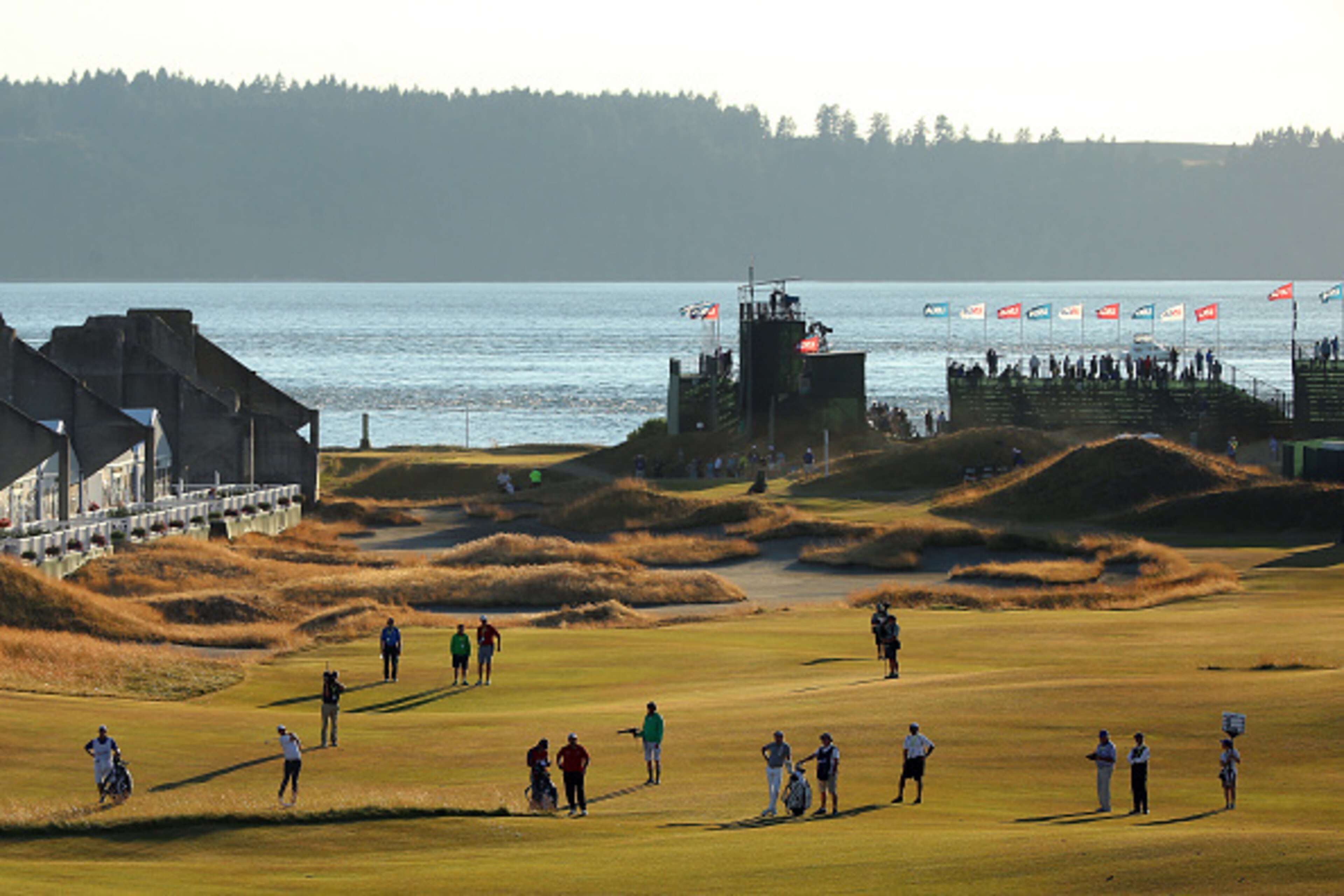 UNIVERSITY PLACE, WA - JUNE 19:  Chris Kirk of the United States on the 18th fairway during the second round of the 115th U.S. Open Championship at Chambers Bay on June 19, 2015 in University Place, Washington.  (Photo by Andrew Redington/Getty Images)