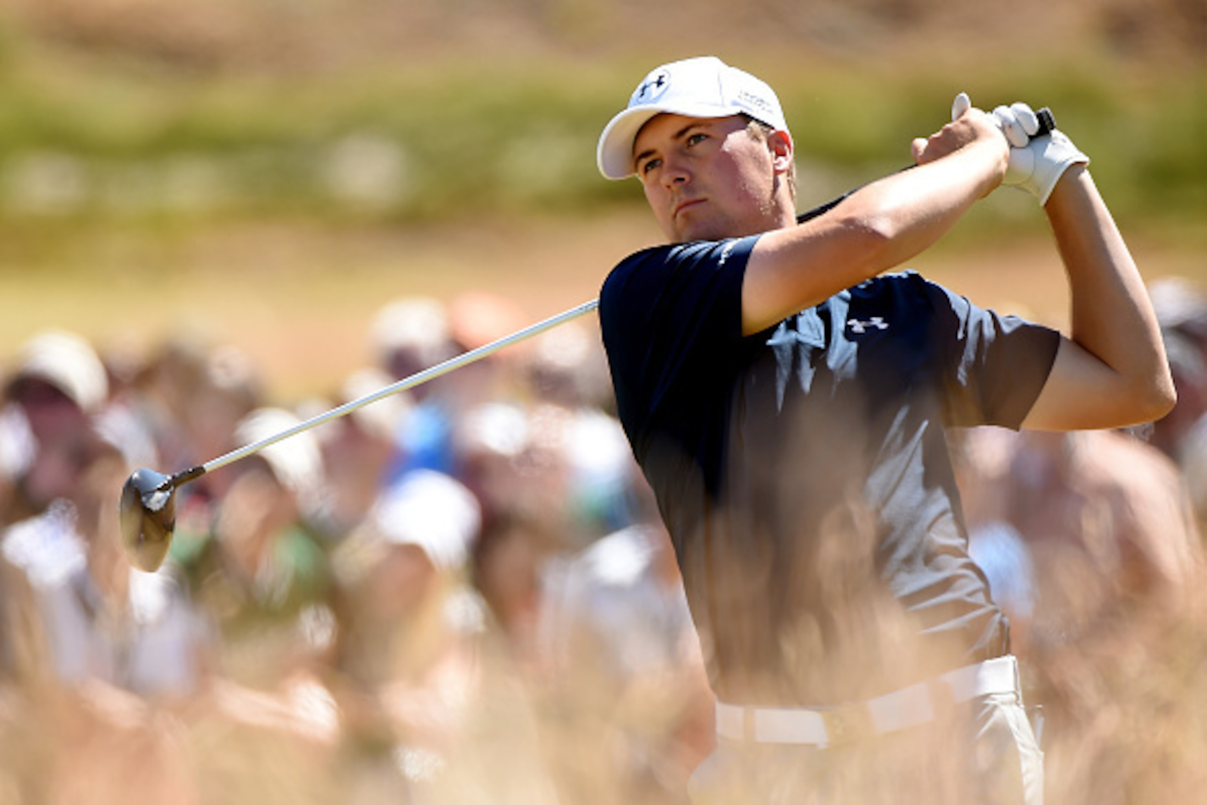 UNIVERSITY PLACE, WA - JUNE 19: Jordan Spieth of the United States hits his tee shot on the first hole during the second round of the 115th U.S. Open Championship at Chambers Bay on June 19, 2015 in University Place, Washington. (Photo by Harry How/Gett UNIVERSITY PLACE, WA - JUNE 19: Jordan Spieth of the United States hits his tee shot on the first hole during the second round of the 115th U.S. Open Championship at Chambers Bay on June 19, 2015 in University Place, Washington. (Photo by Harry How/Gett