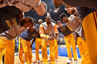 ORLANDO, FL - MARCH 15:  LeBron James #23 of the Cleveland Cavaliers and his teammates huddle before the game against the Orlando Magic on March 15, 2015 at Amway Center in Orlando, Florida. NOTE TO USER: User expressly acknowledges and agrees that, by do