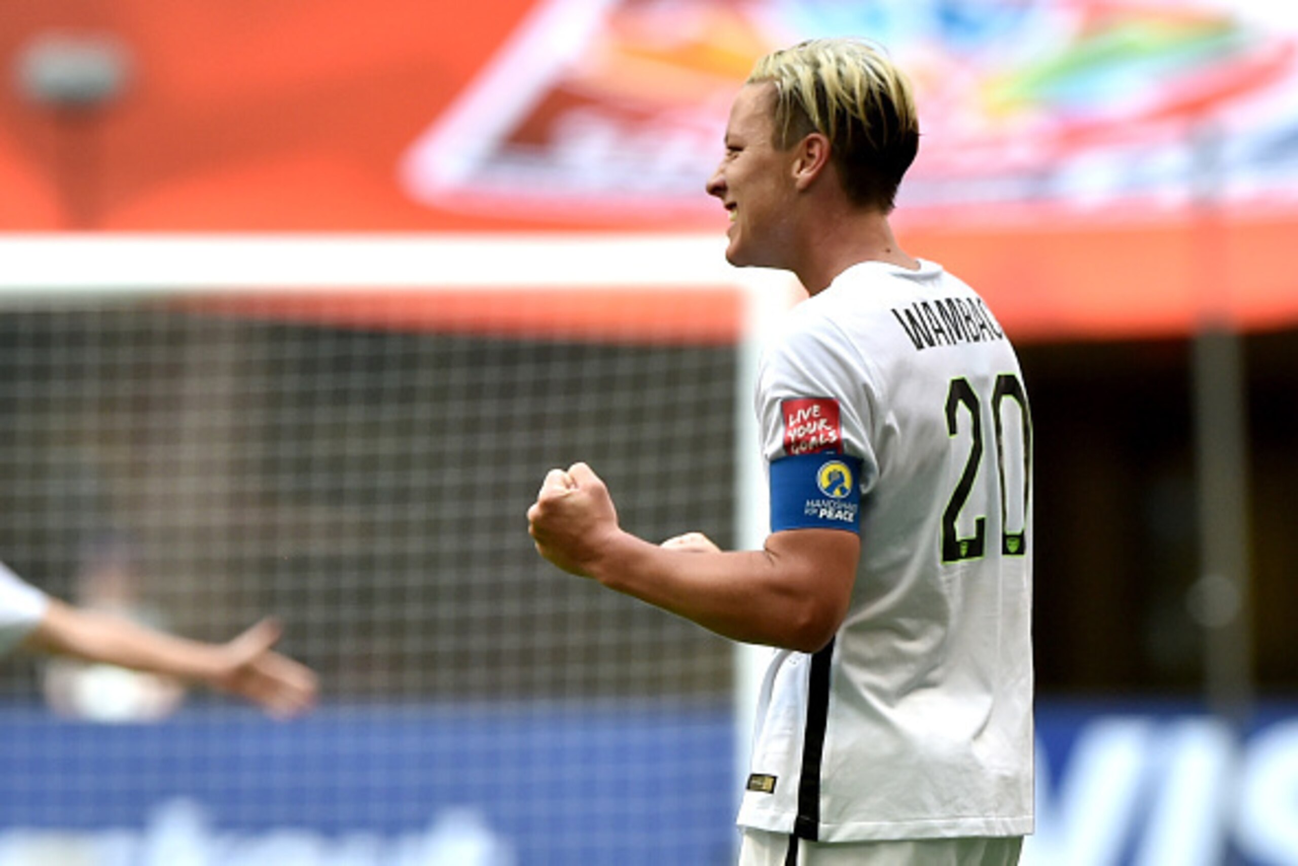 VANCOUVER, BC - JUNE 16:  Abby Wambach #20 of the United States celebrates scoring a goal in the first half against Nigeria in the Group D match of the FIFA Women's World Cup Canada 2015 at BC Place Stadium on June 16, 2015 in Vancouver, Canada.  (Photo b