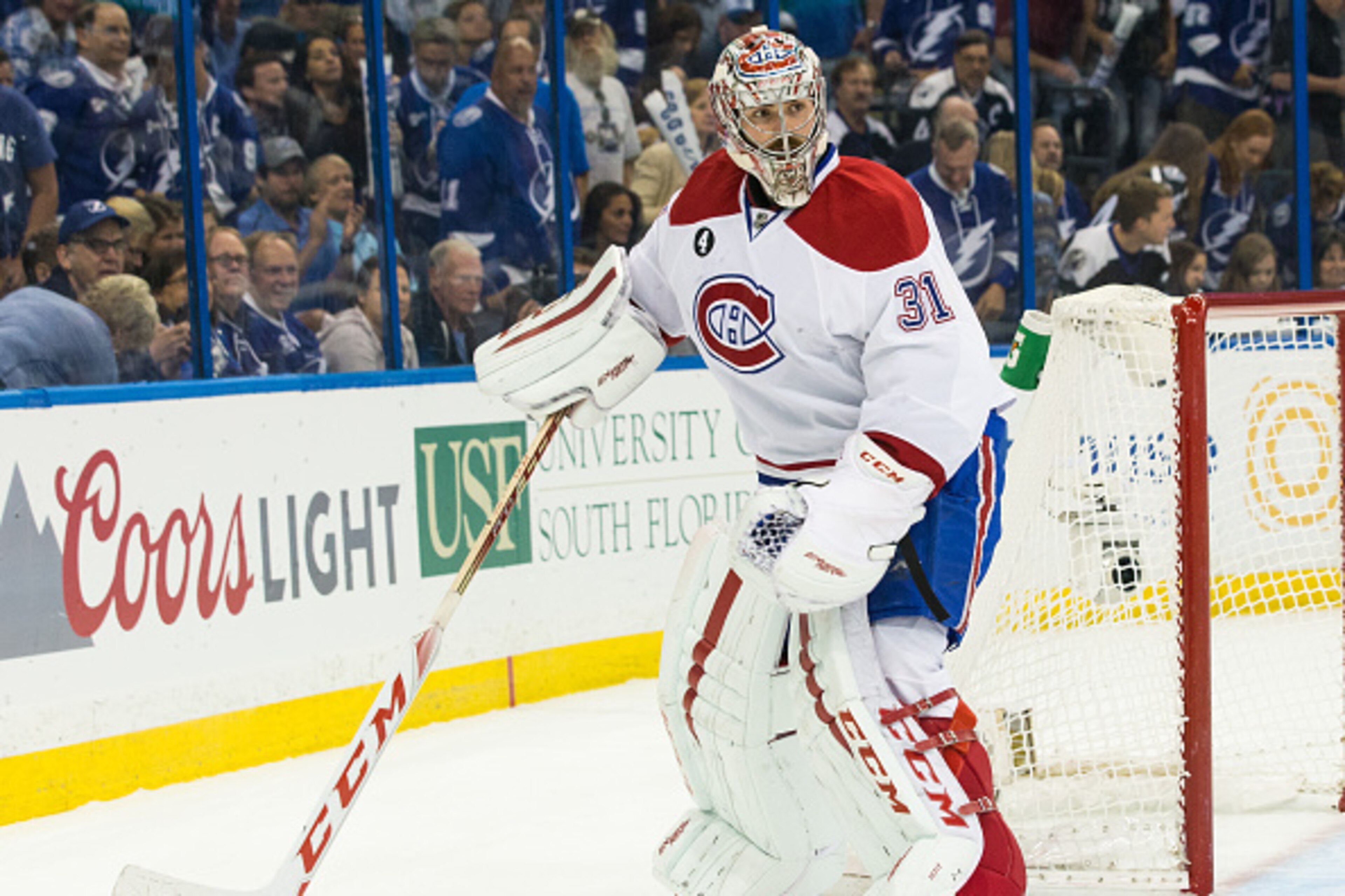 TAMPA, FL - MAY 12: Carey Price #31 of the Montreal Canadiens against the Tampa Bay Lightning in Game Six of the Eastern Conference Semifinals during the 2015 NHL Stanley Cup Playoffs at the Amalie Arena on May 12, 2015 in Tampa, Florida.  (Photo by Scott