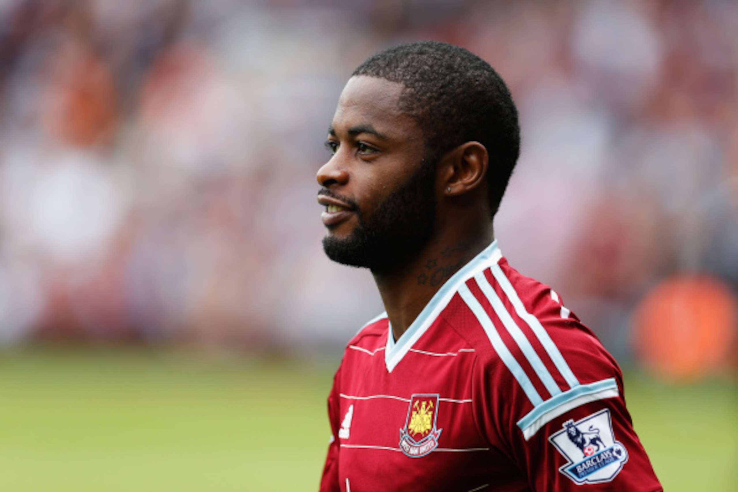 LONDON, ENGLAND - AUGUST 30:  Alex Song of West Ham United looks on as he joins the club on loan prior to the Barclays Premier League match between West Ham United and Southampton at Boleyn Ground on August 30, 2014 in London, England.  (Photo by Steve Ba