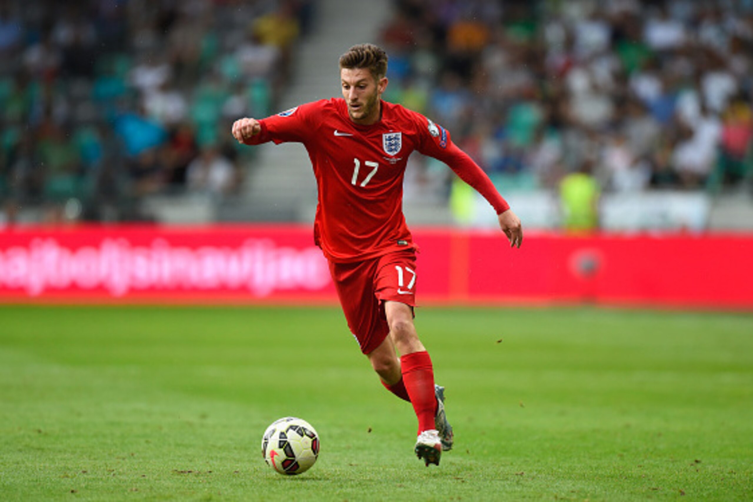 LJUBLJANA, SLOVENIA - JUNE 14:  England player Adam Lallana in action during the UEFA EURO 2016 Qualifier between Slovenia and England on at the Stozice Arena on June 14, 2015 in Ljubljana, Slovenia.  (Photo by Stu Forster/Getty Images)