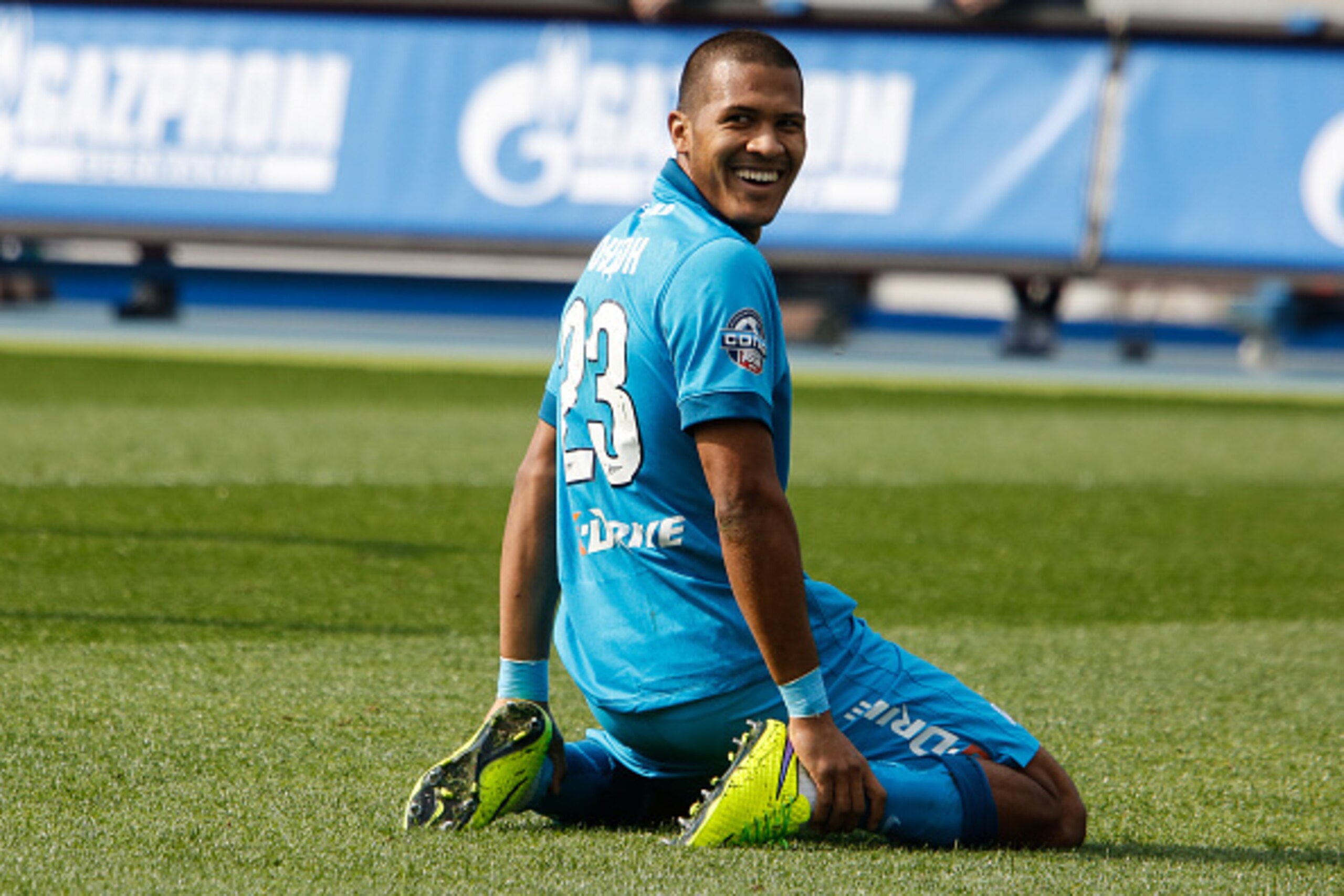 ST. PETERSBURG, RUSSIA - APRIL 12: Salomon Rondon of FC Zenit St. Petersburg reacts during the Russian Football League match between FC Zenit St. Petersburg and FC Rubin Kazan at the Petrovsky stadium on April 12, 2015 in St. Petersburg, Russia. (Photo by