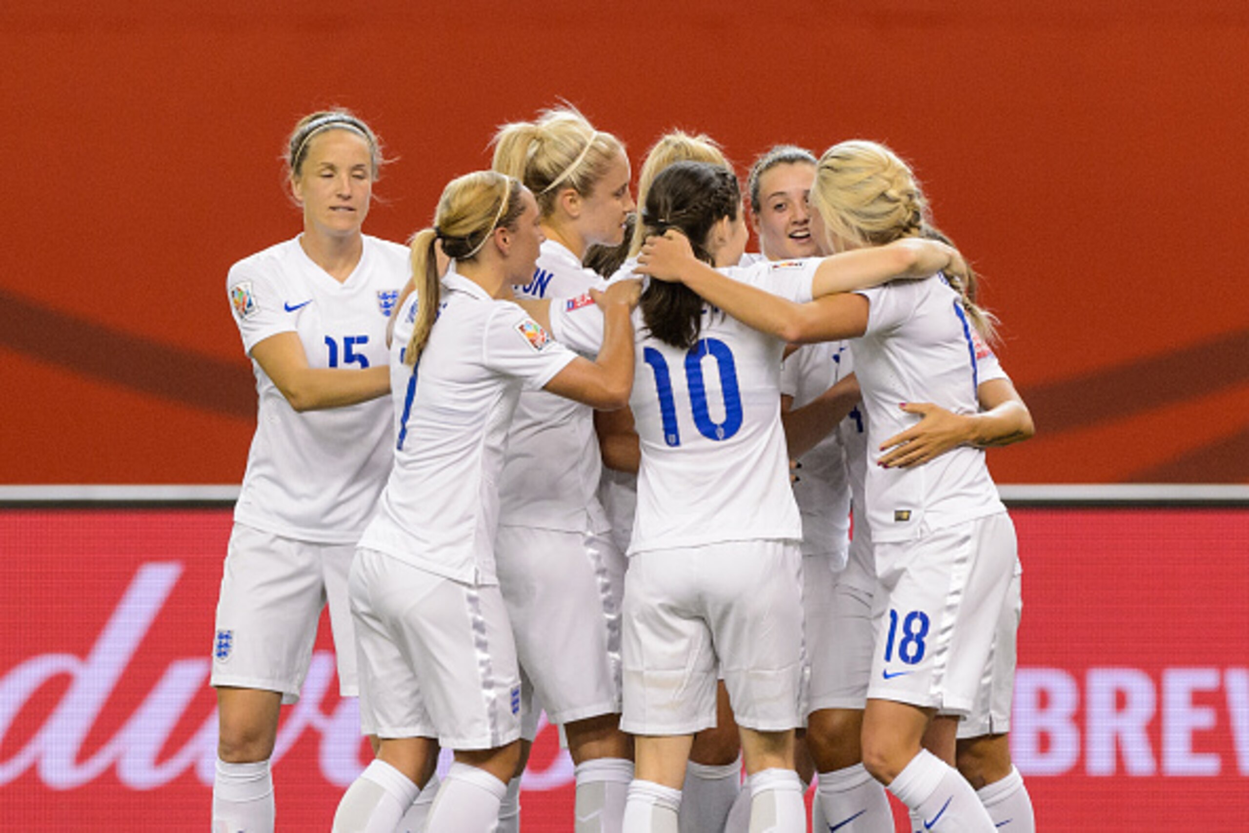 MONTREAL, QC - JUNE 17:  Fara Williams #4 of England celebrates her goal on a penalty shot during the 2015 FIFA Women's World Cup Group F match against Colombia at Olympic Stadium on June 17, 2015 in Montreal, Quebec, Canada.  (Photo by Minas Panagiotakis